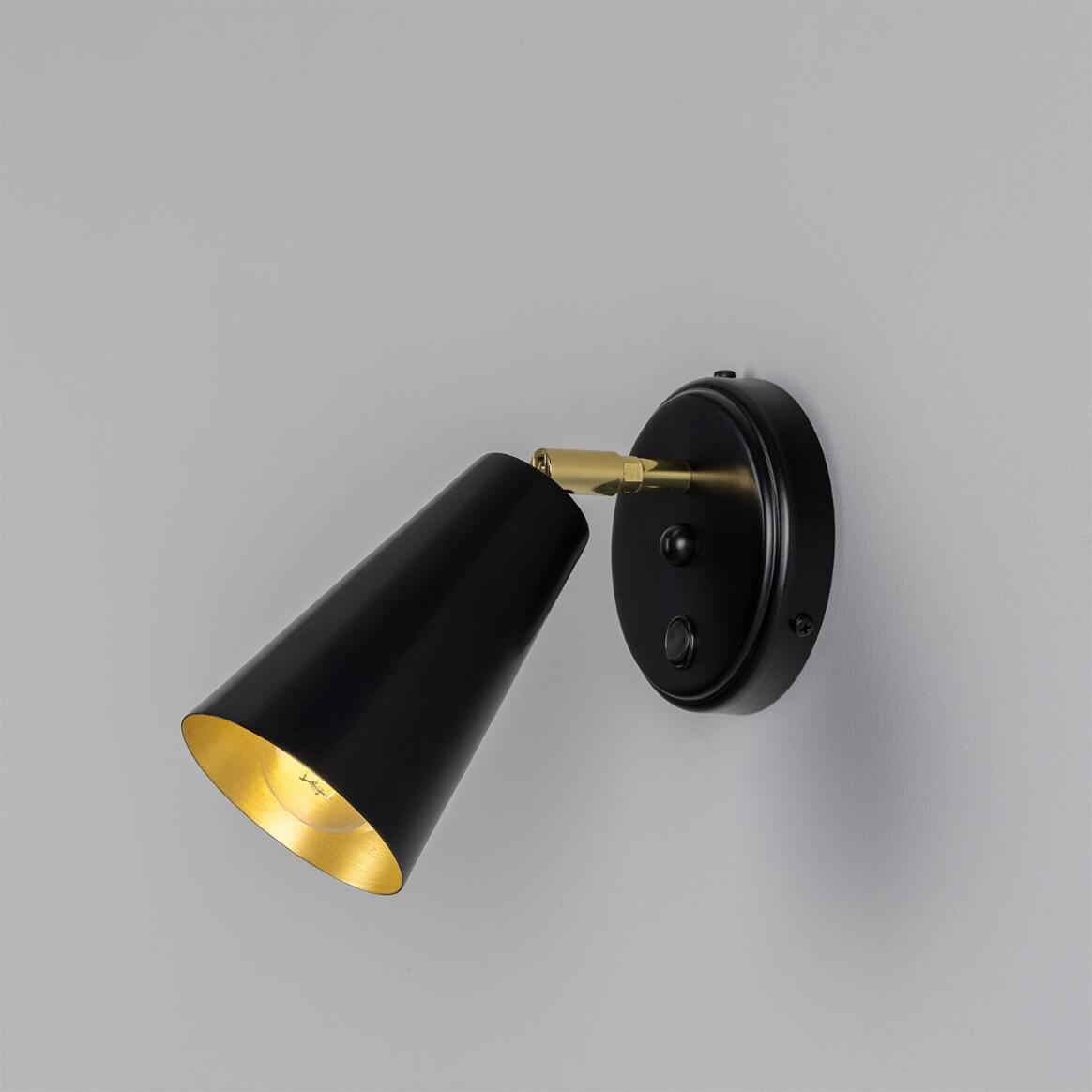 Mullan - Cashel Adjustable Brass Cone Wall Light 12cm IP20 - Powder Coated Matte Black Finish