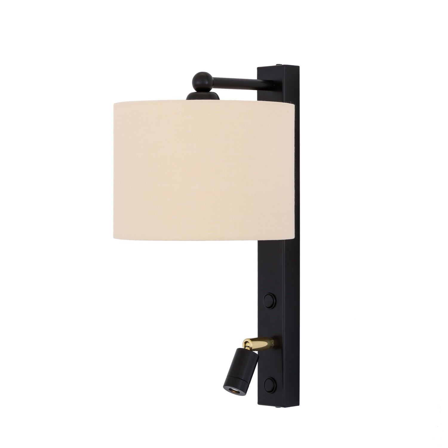 Mullan - Khumo Wall Light with Fabric Shade and Adjustable Reading Light - Powder Coated Matte Black Finish