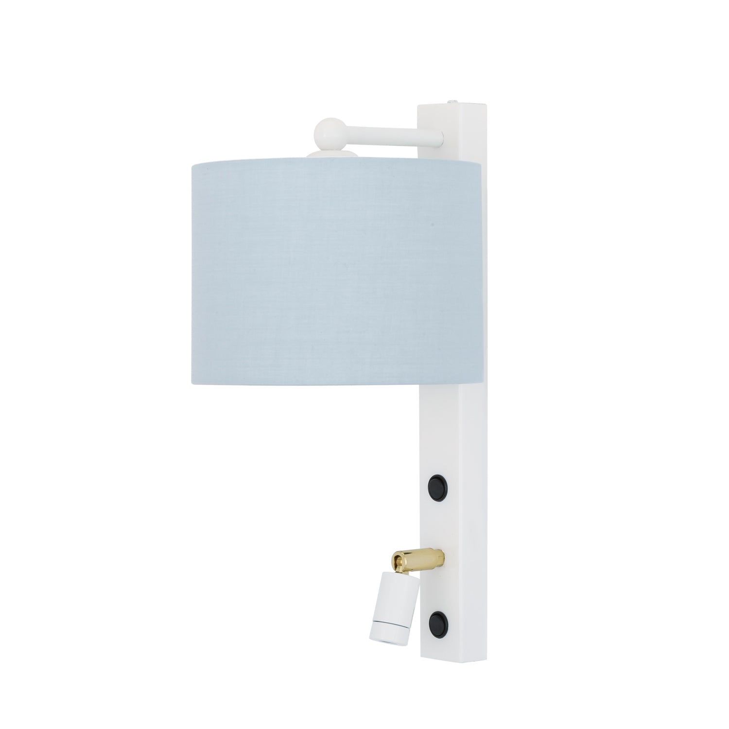 Mullan - Khumo Wall Light with Fabric Shade and Adjustable Reading Light - Powder Coated White Finish