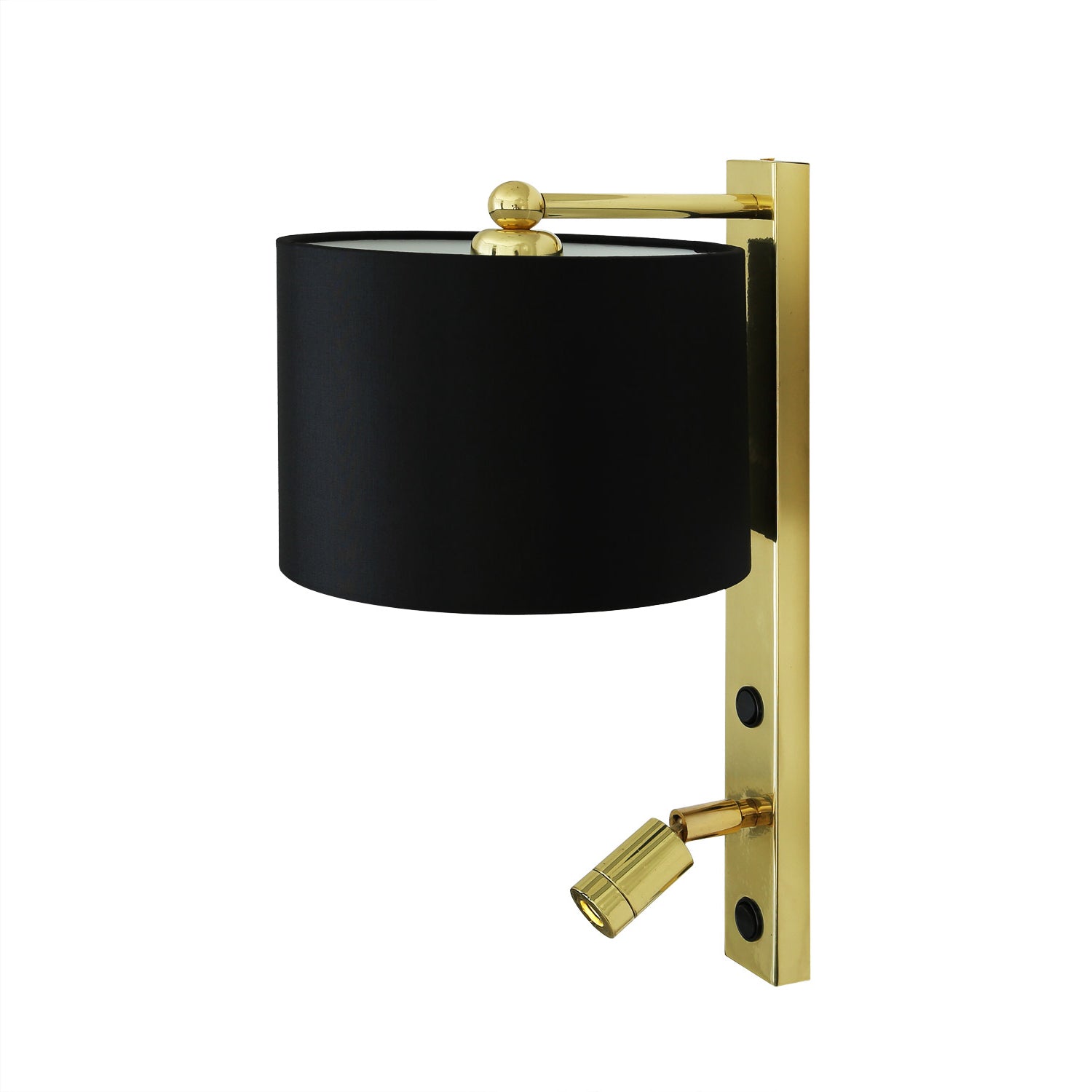 Mullan - Khumo Wall Light with Fabric Shade and Adjustable Reading Light - Polished Brass Finish