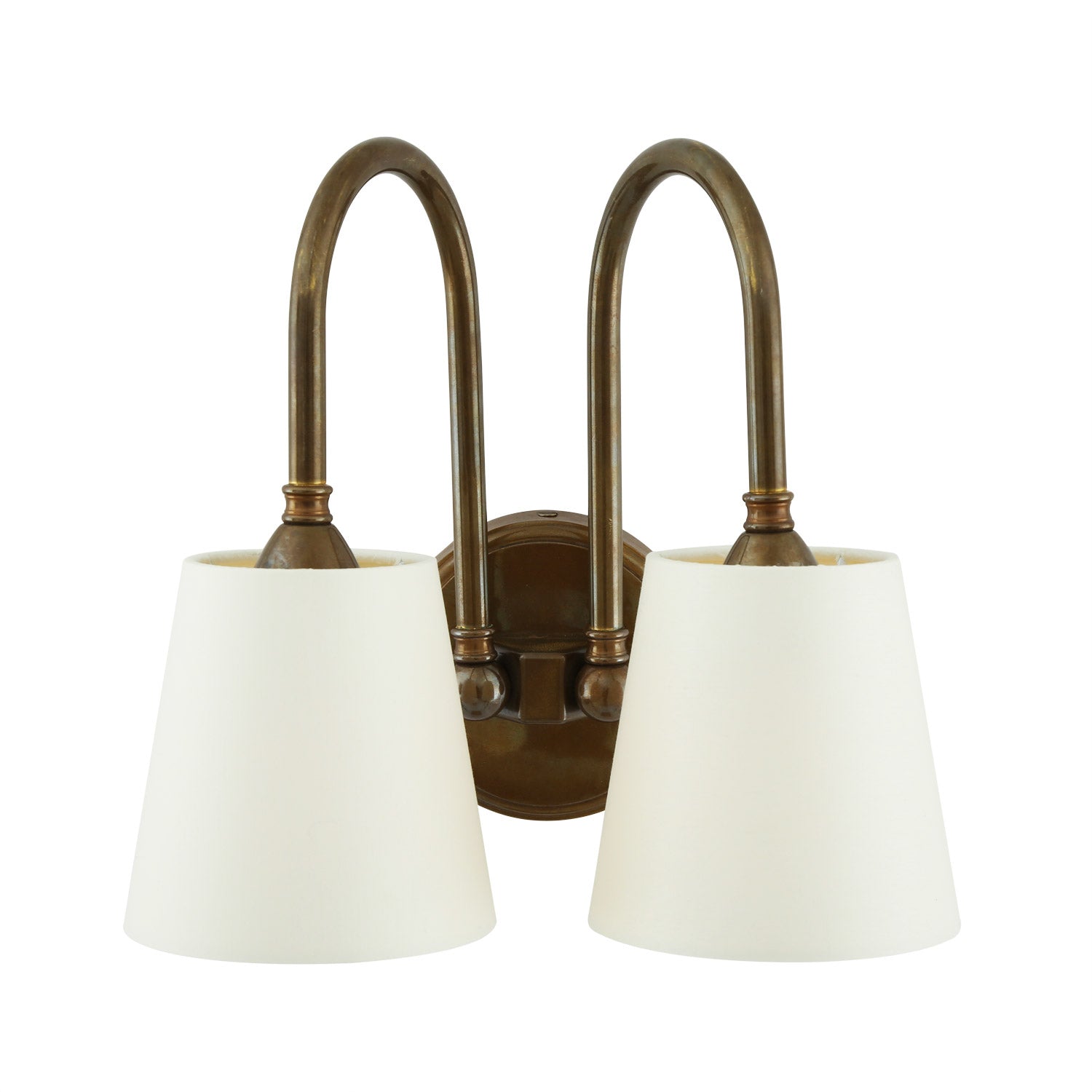 Mullan - Uppsala Two-Arm Brass Wall Light with Fabric Shades 28cm IP20 - Antique Brass Finish