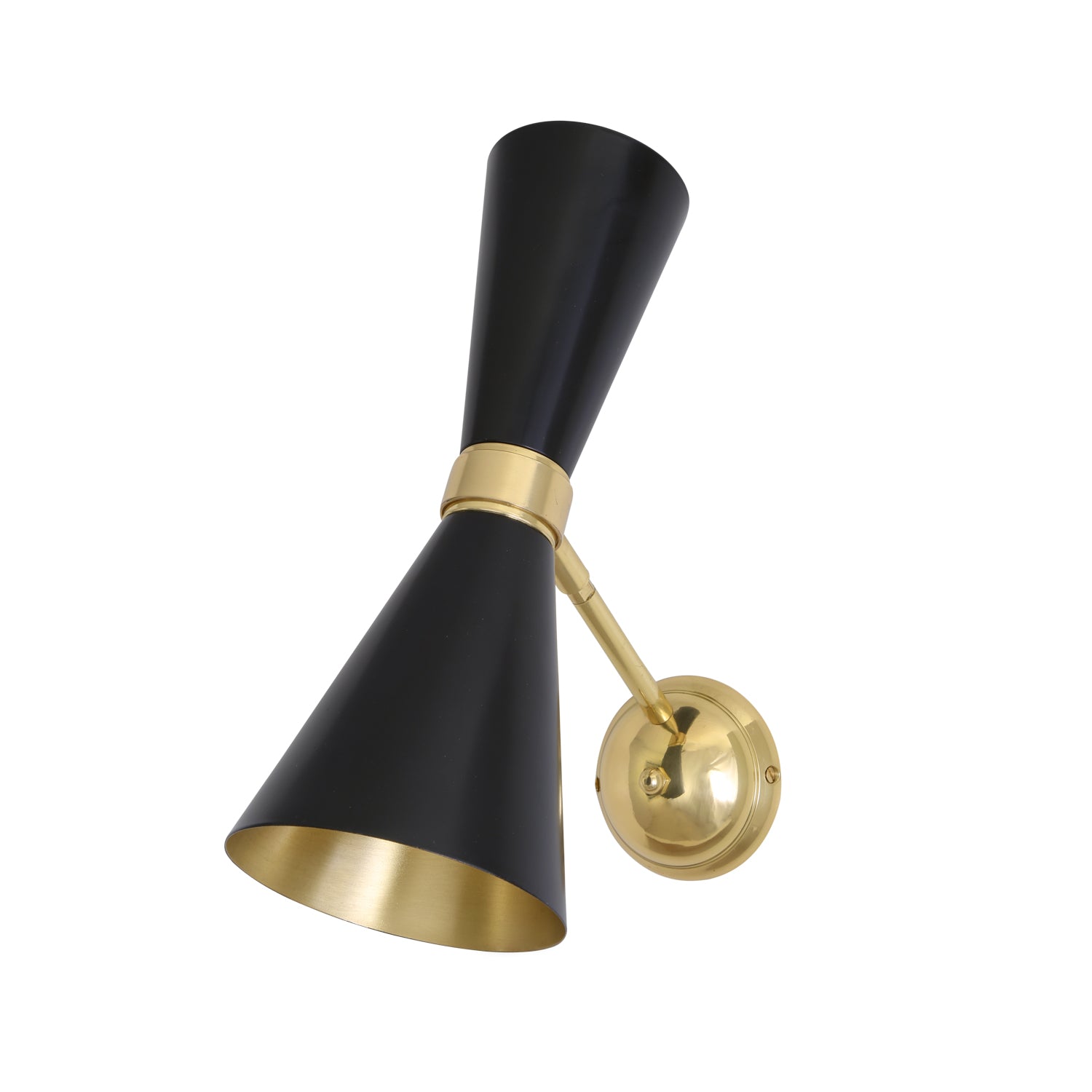 Mullan - Cairo Mid-Century Double Cone Brass Swivel Wall Light - Powder-Coated Matte Black Polished Brass Finish