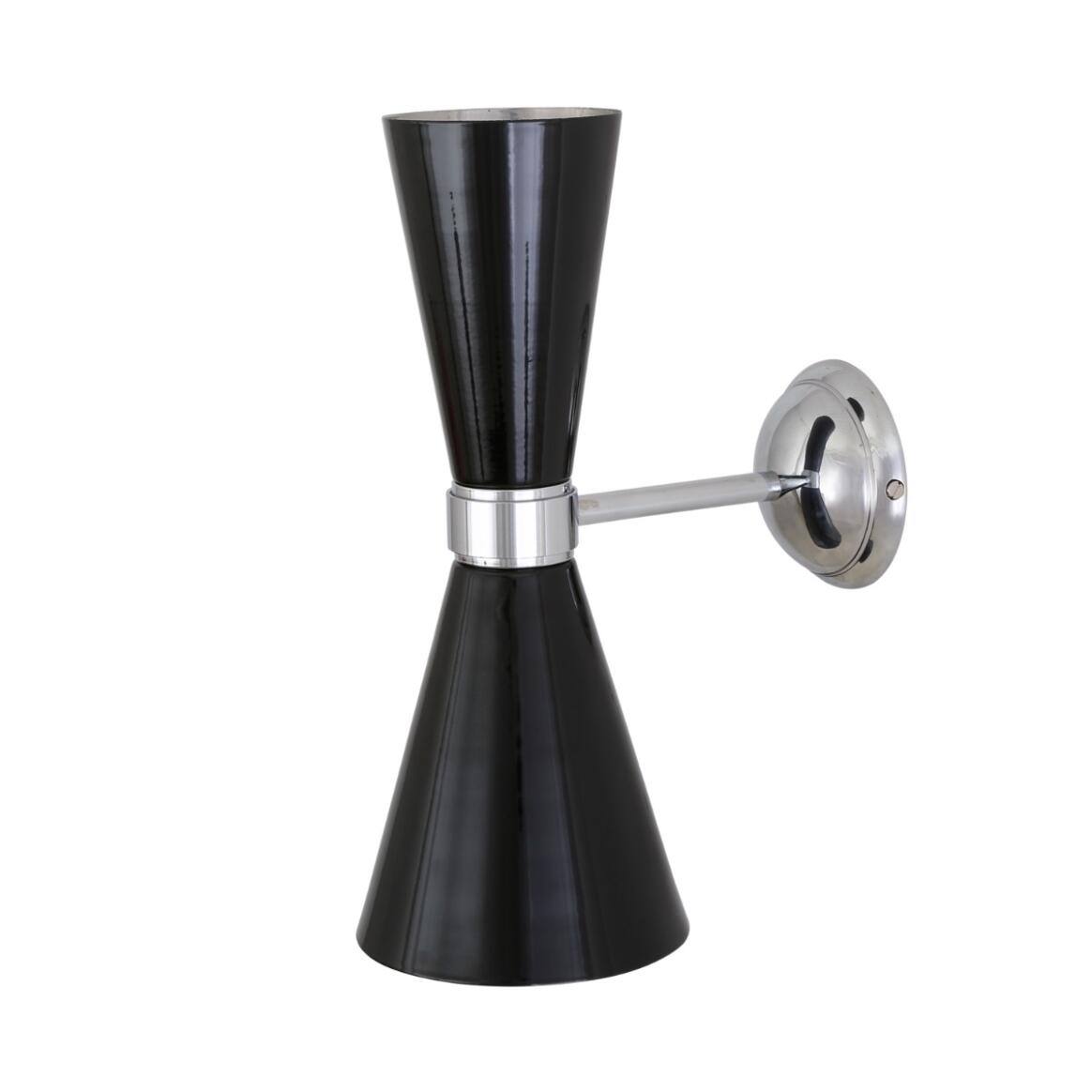 Mullan - Cairo Mid Century Double Cone Chrome Wall Light - Powder Coated Matte Black & Chrome Finish