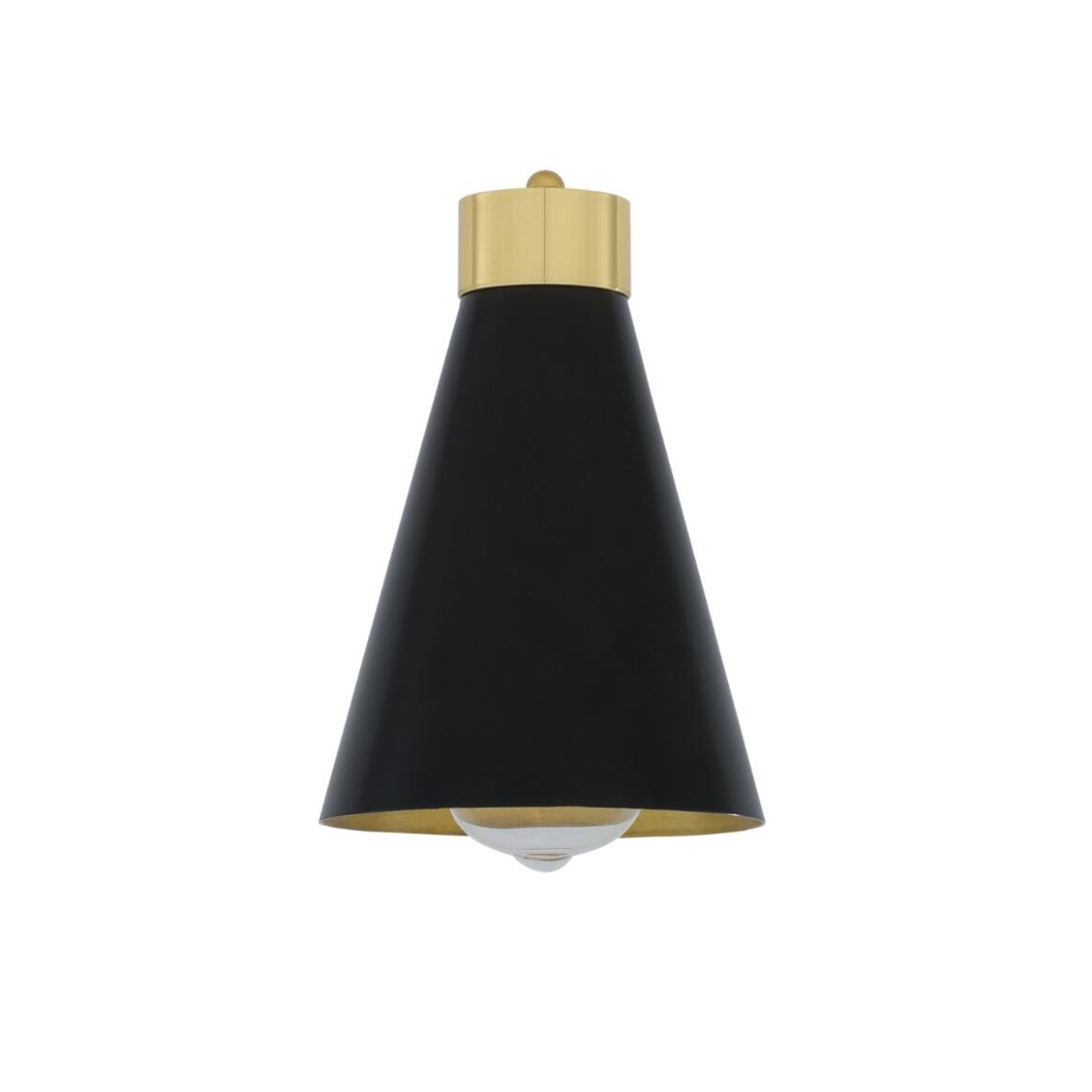 Mullan - Preston Brass Wall Light With Adjustable Cone Shade 19cm IP20 - Powder Coated Matte Black Polished Brass Finish