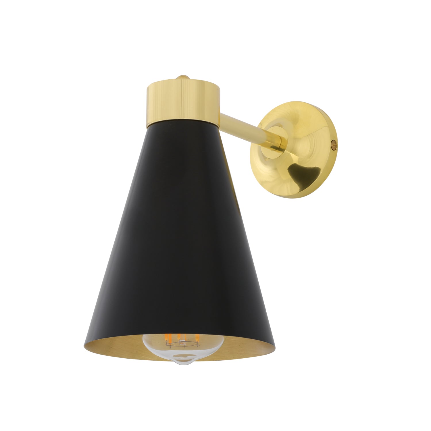 Mullan - Kamina Brass Wall Light with Cone Shade - Matte Black Polished Brass Finish