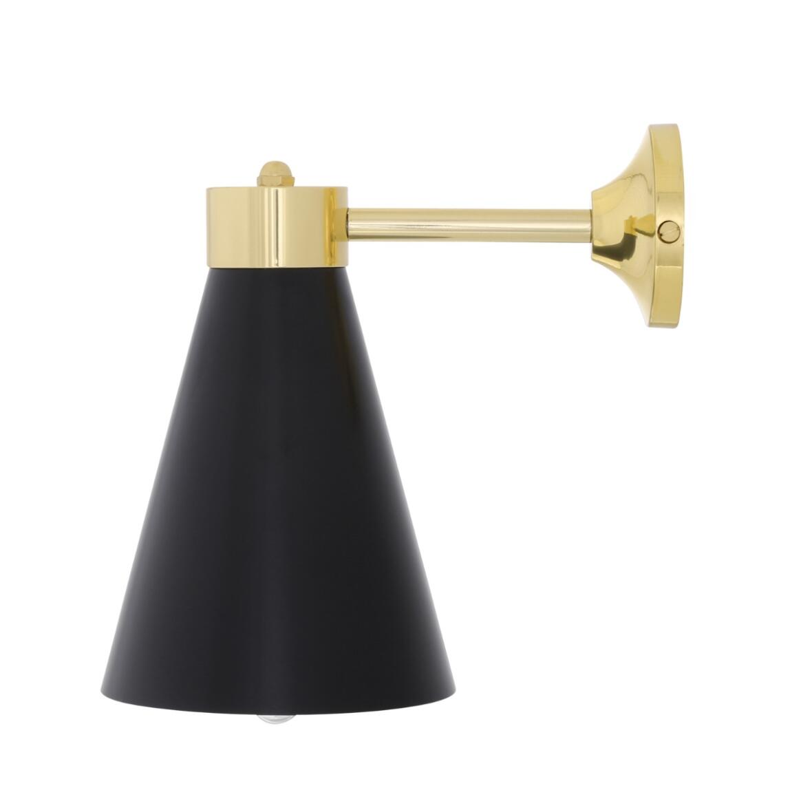 Mullan - Kamina Brass Wall Light with Cone Shade - Matte Black Polished Brass Finish