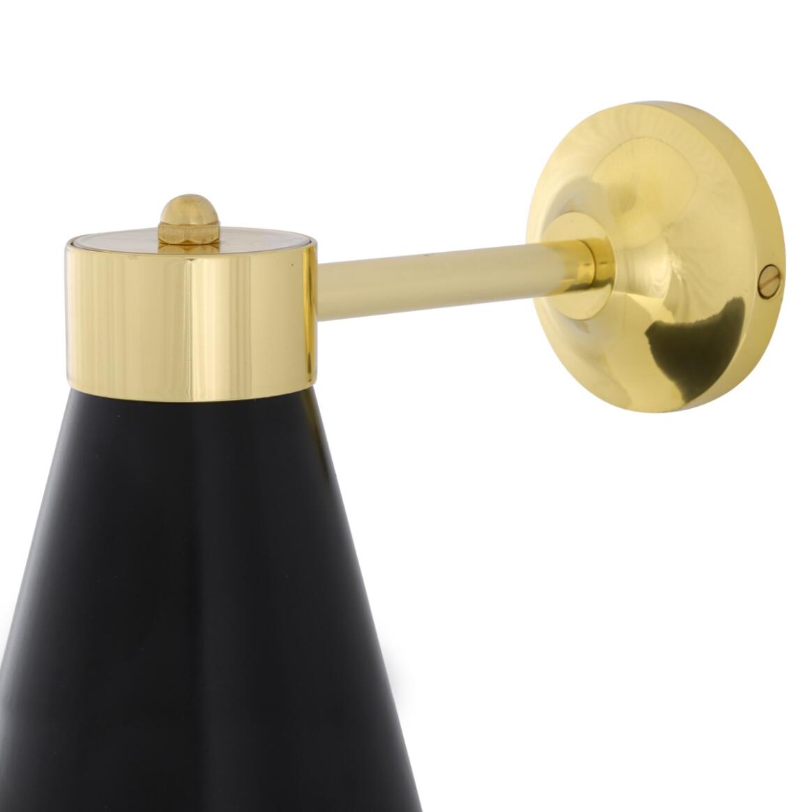 Mullan - Kamina Brass Wall Light with Cone Shade - Matte Black Polished Brass Finish