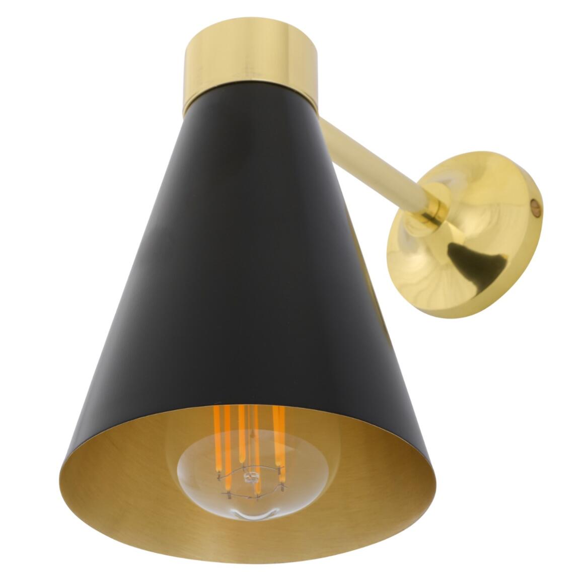 Mullan - Kamina Brass Wall Light with Cone Shade - Matte Black Polished Brass Finish