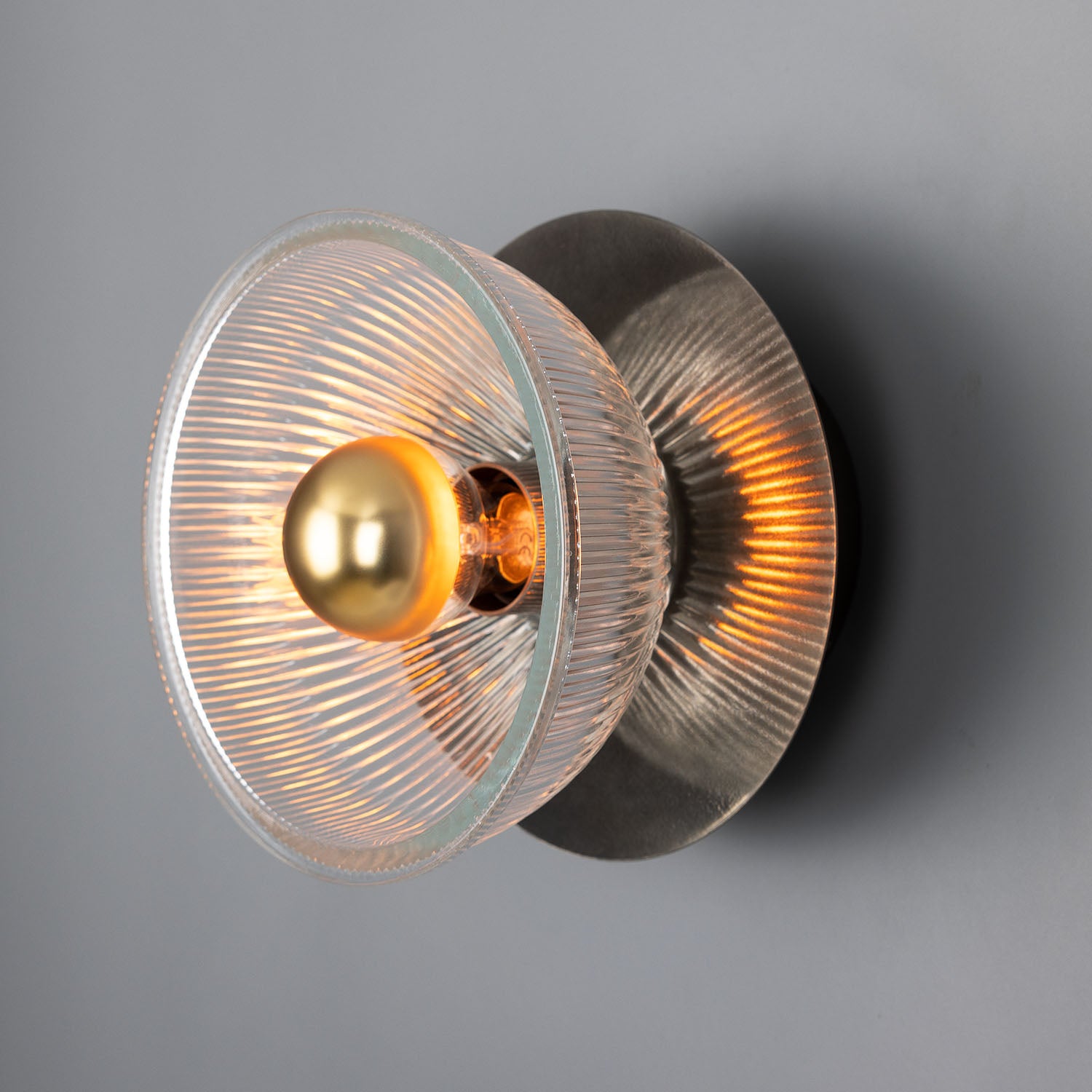 Mullan - Eclipse Prismatic Brass Glass Dish Wall Light 20cm IP20 - Antique Silver Finish