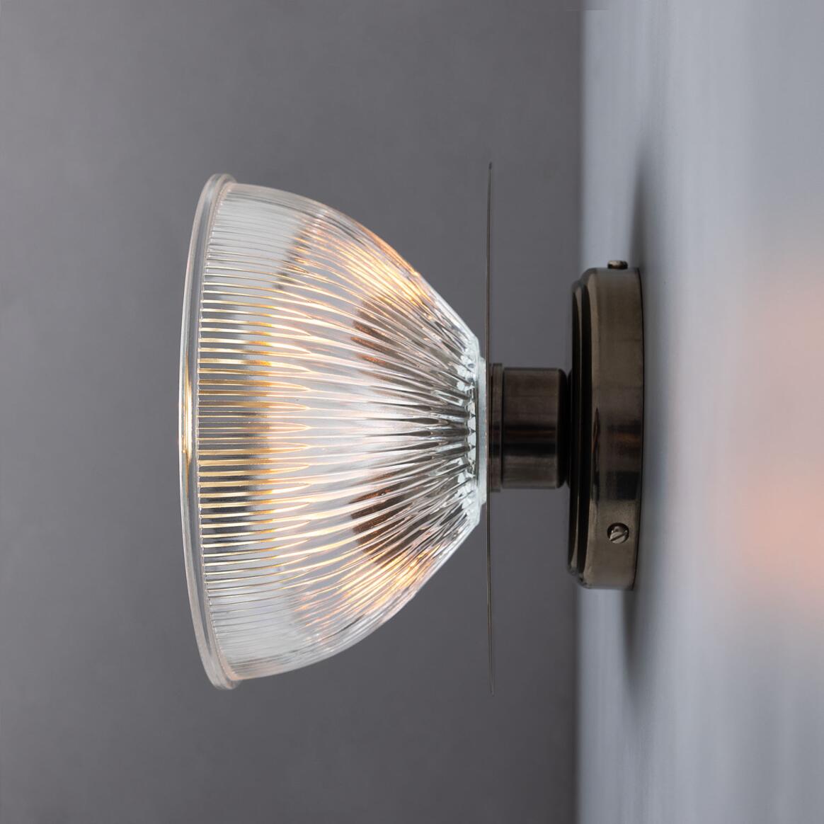 Mullan - Eclipse Prismatic Brass Glass Dish Wall Light 20cm IP20 - Antique Silver Finish