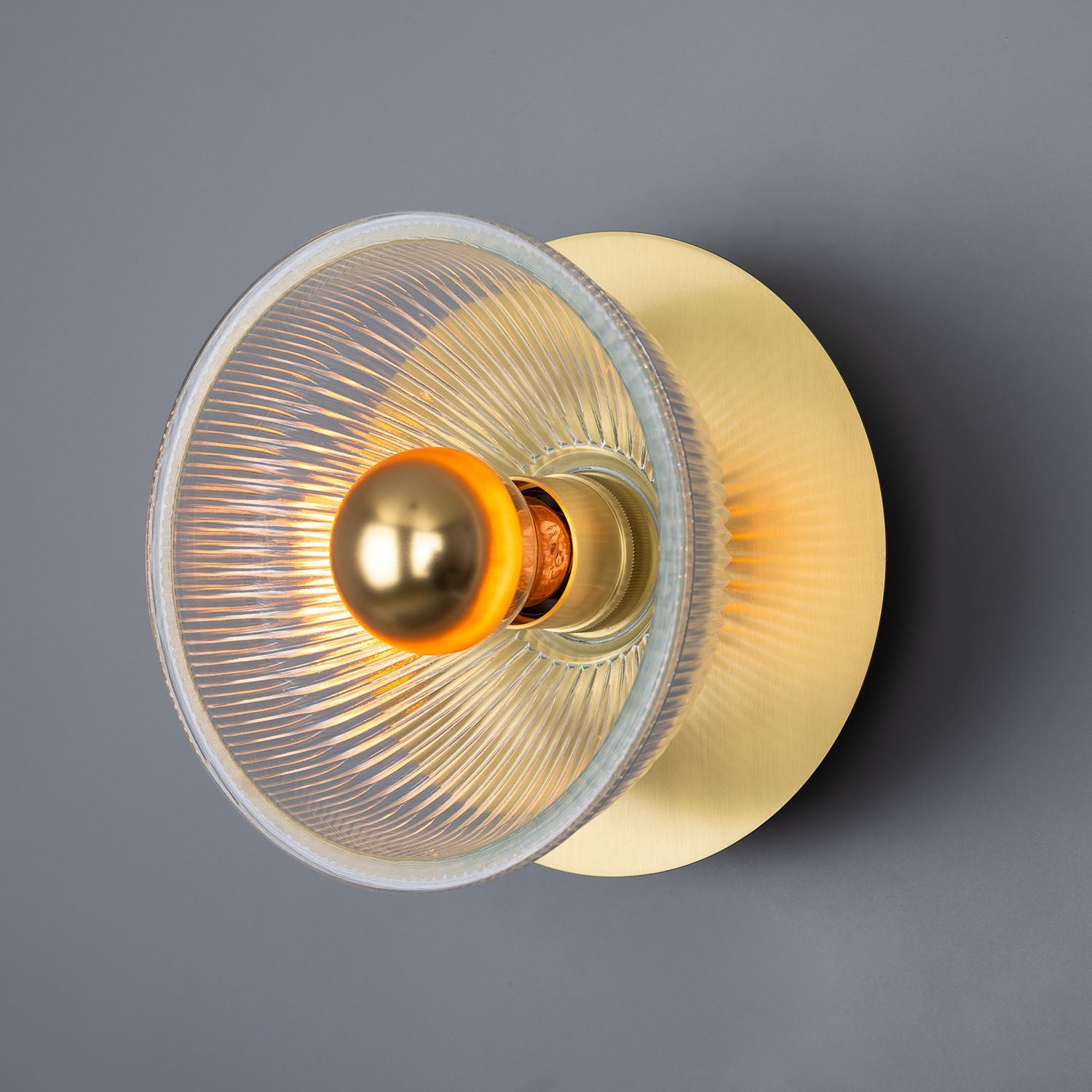Mullan - Eclipse Prismatic Brass Glass Dish Wall Light 20cm IP20 - Satin Brass Finish