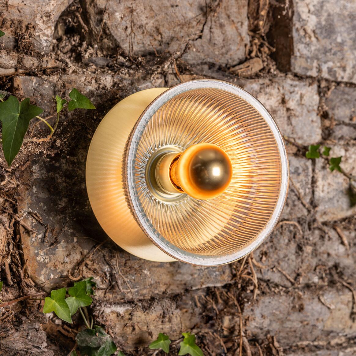 Mullan - Eclipse Prismatic Brass Glass Dish Wall Light 20cm IP20 - Satin Brass Finish