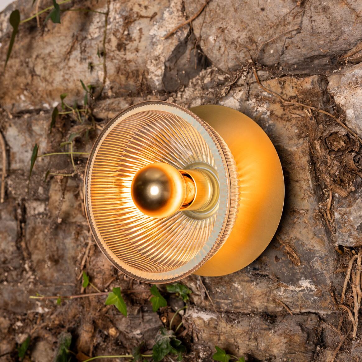 Mullan - Eclipse Prismatic Brass Glass Dish Wall Light 20cm IP20 - Satin Brass Finish