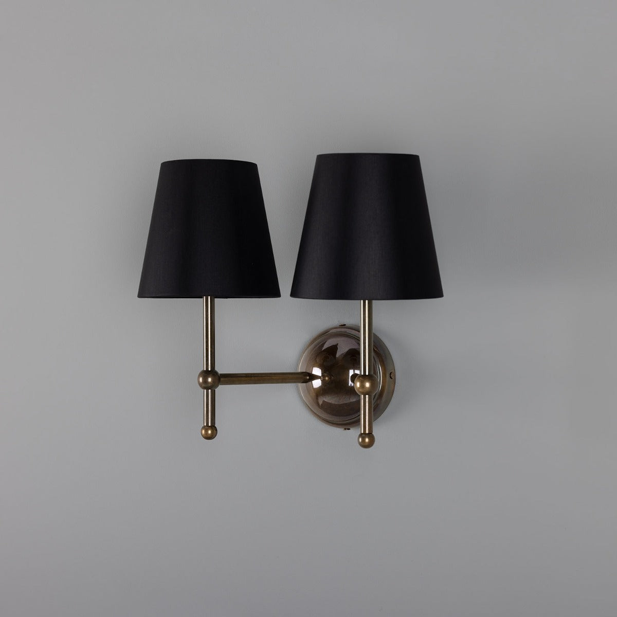 Mullan - Bursa Modern Brass Double Wall Light with Fabric Shades 34cm IP20 - Antique Brass Finish