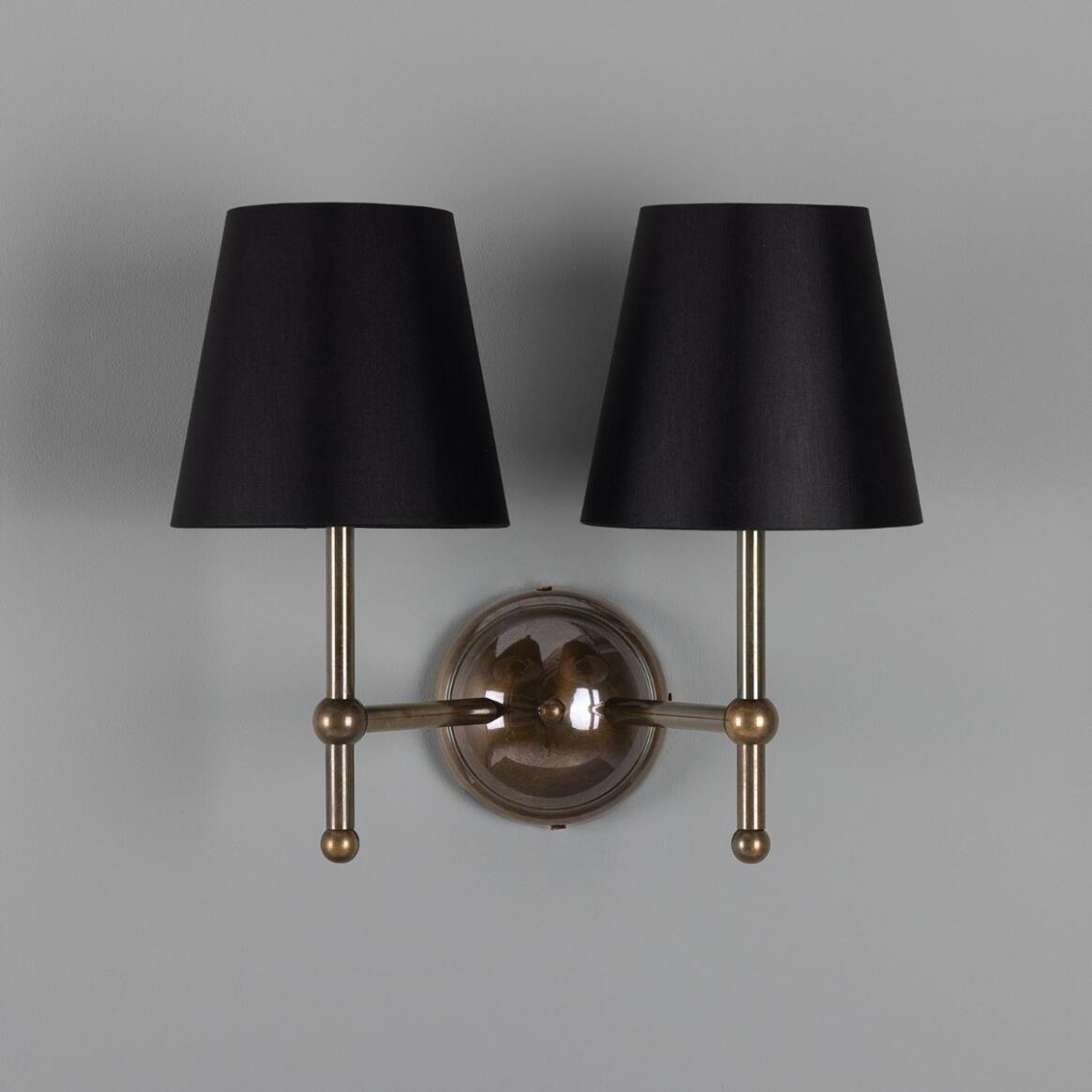 Mullan - Bursa Modern Brass Double Wall Light with Fabric Shades 34cm IP20 - Antique Brass Finish