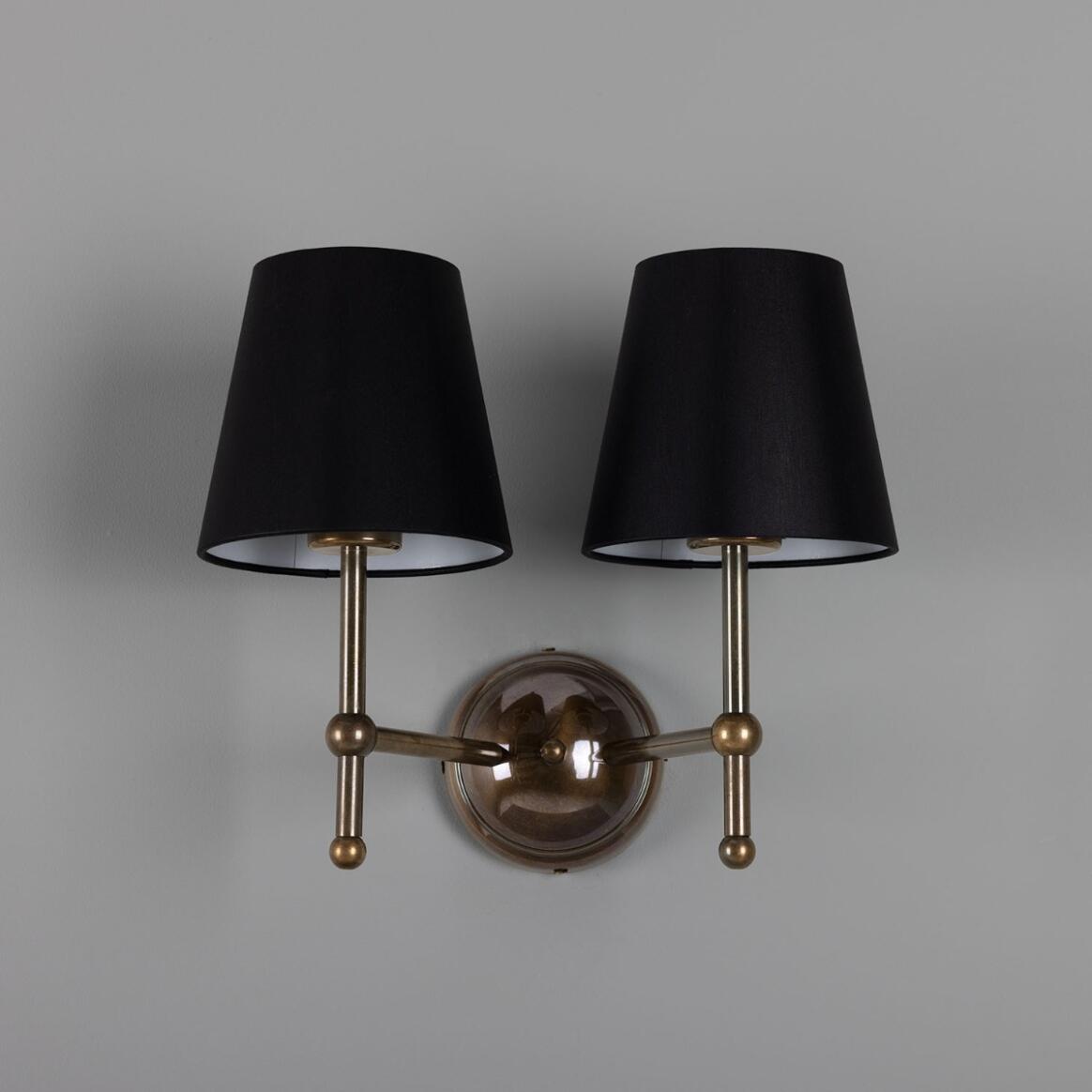 Mullan - Bursa Modern Brass Double Wall Light with Fabric Shades 34cm IP20 - Antique Brass Finish