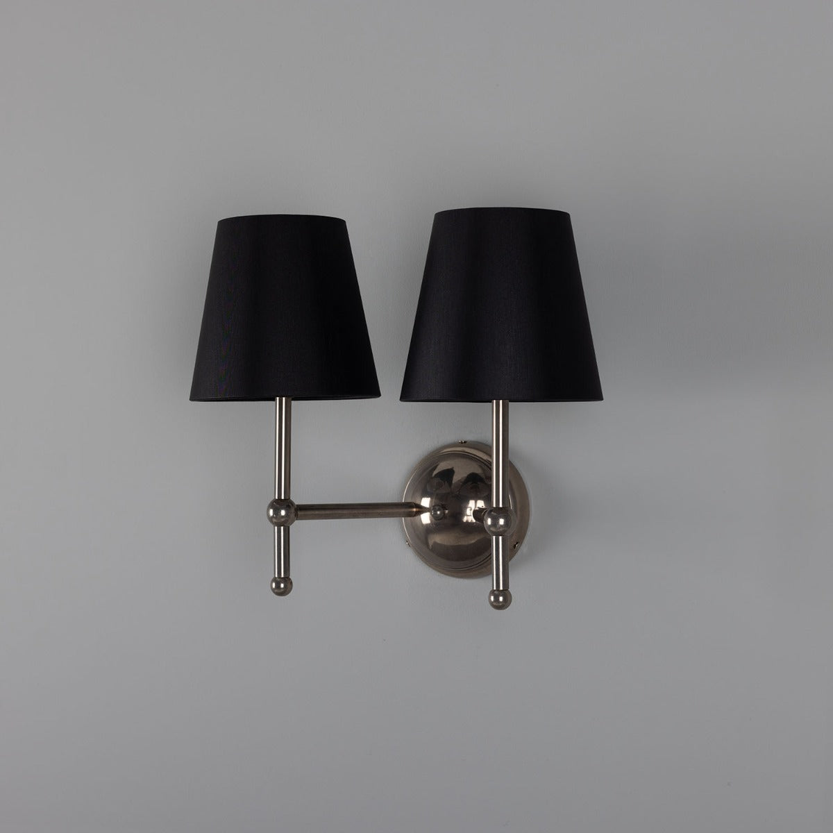 Mullan - Bursa Modern Brass Double Wall Light with Fabric Shades 34cm IP20 - Antique Silver Finish