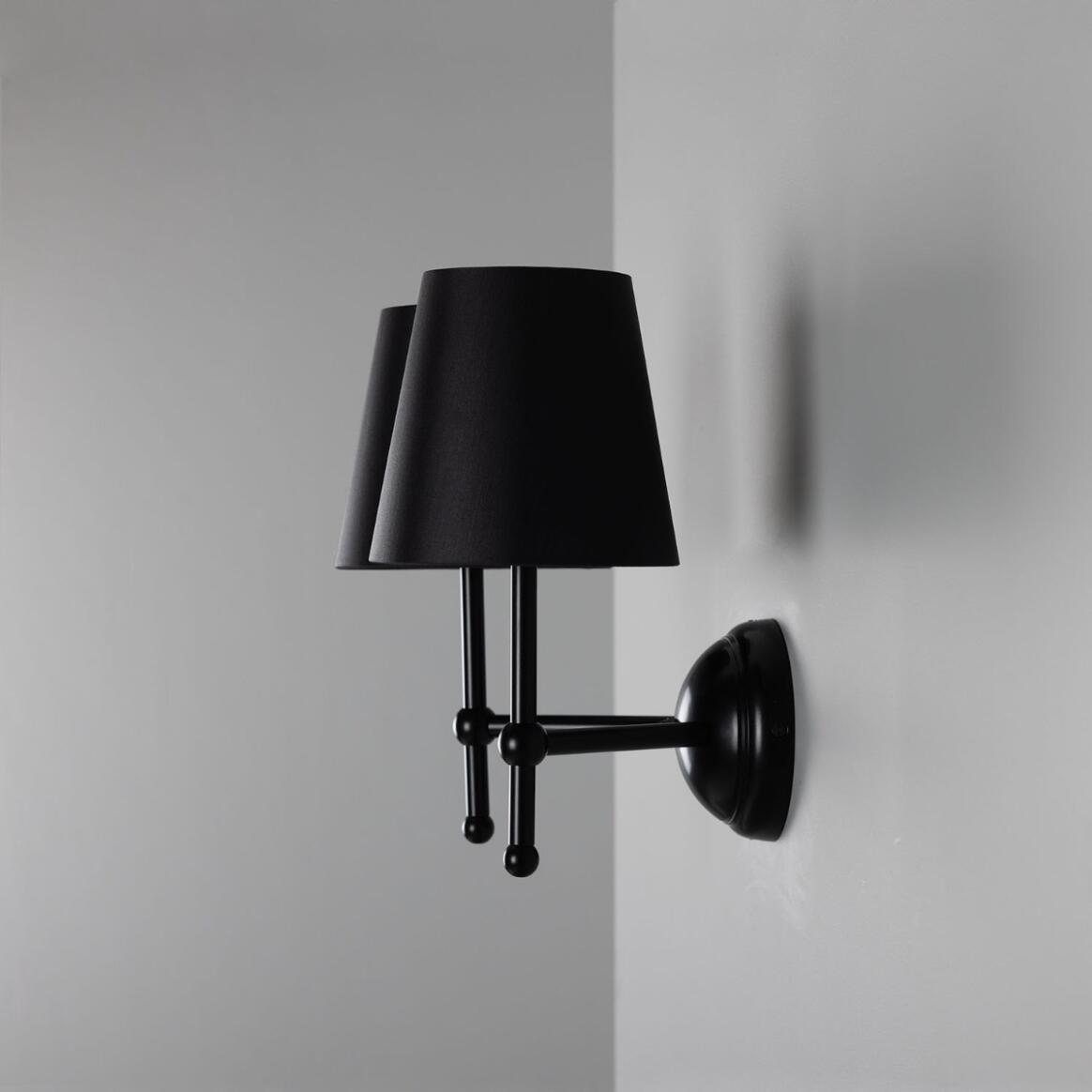 Mullan - Bursa Modern Brass Double Wall Light with Fabric Shades 34cm IP20 - Powder Coated Matte Black Finish