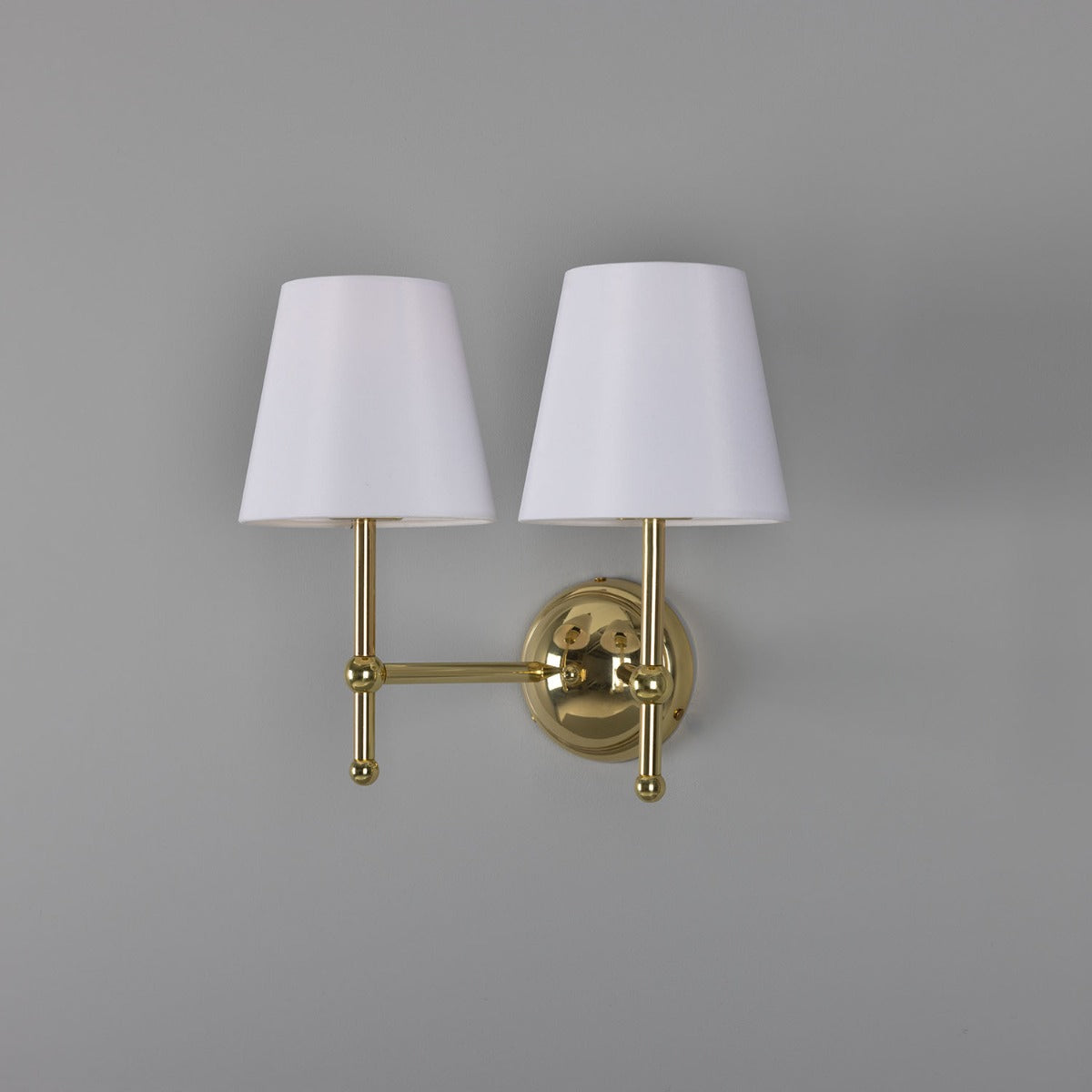 Mullan - Bursa Modern Brass Double Wall Light with Fabric Shades 34cm IP20 - Polished Brass Finish