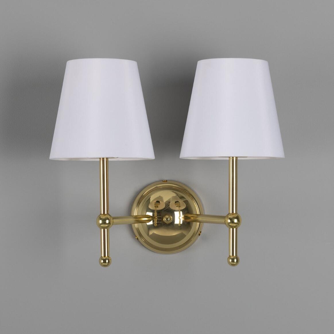 Mullan - Bursa Modern Brass Double Wall Light with Fabric Shades 34cm IP20 - Polished Brass Finish