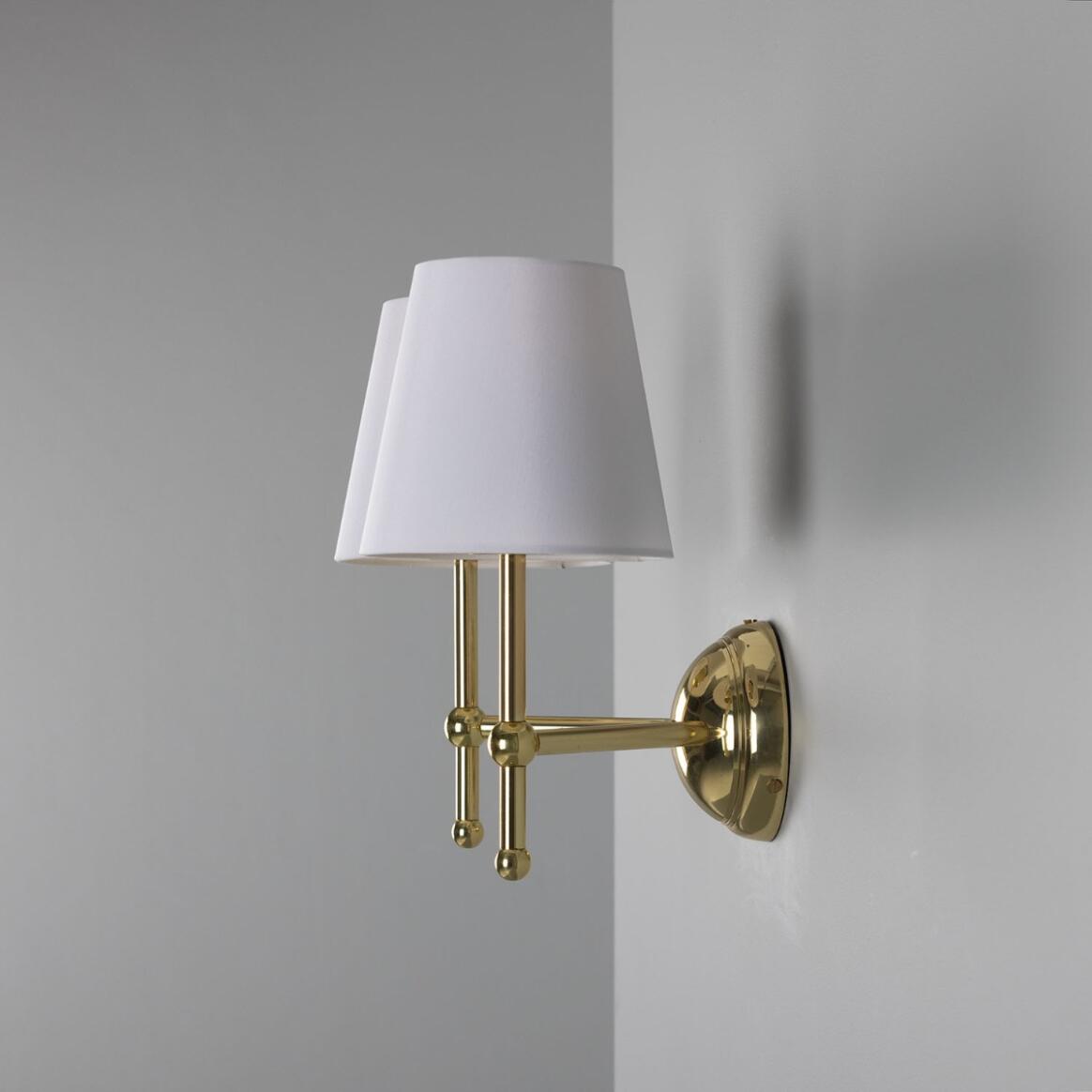 Mullan - Bursa Modern Brass Double Wall Light with Fabric Shades 34cm IP20 - Polished Brass Finish