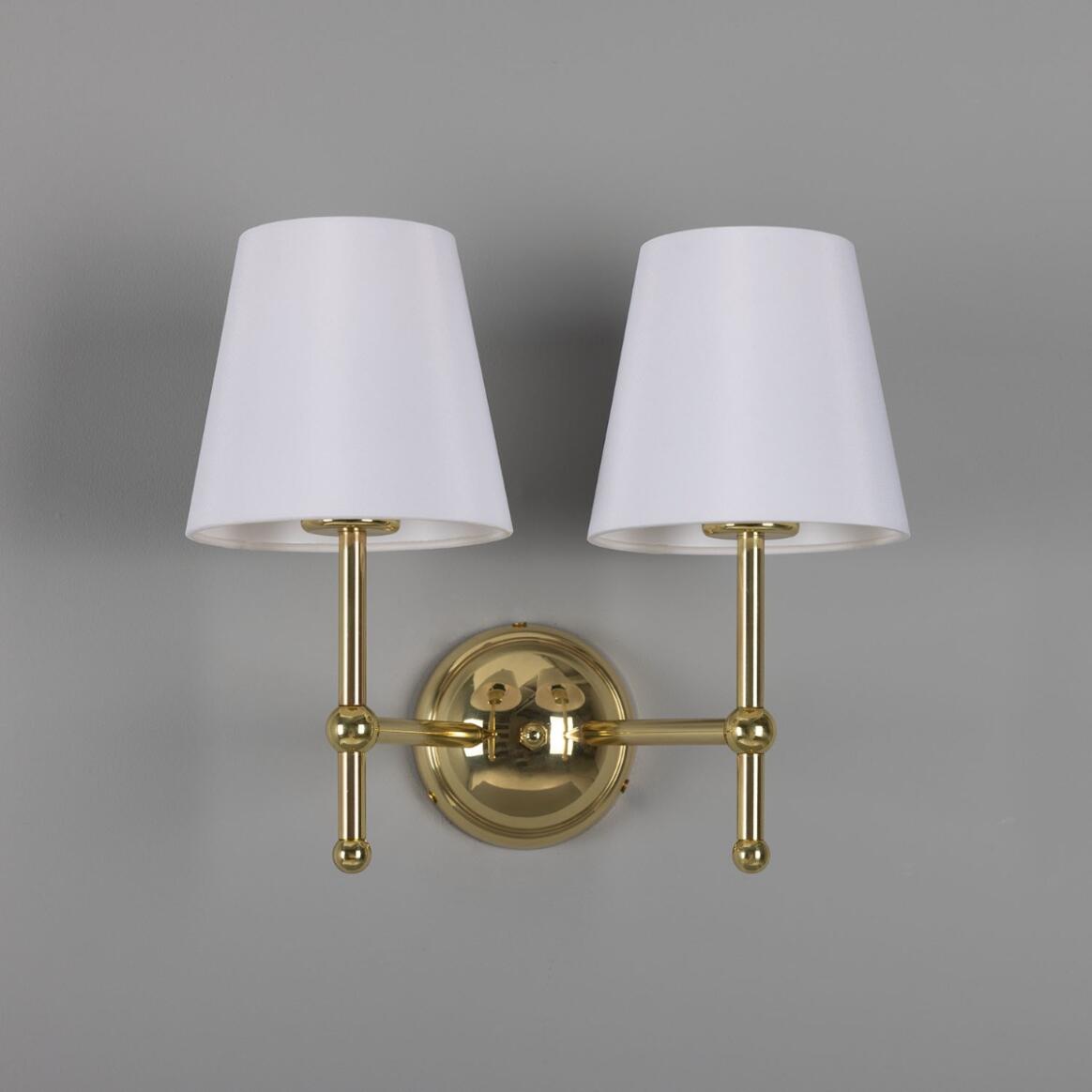 Mullan - Bursa Modern Brass Double Wall Light with Fabric Shades 34cm IP20 - Polished Brass Finish
