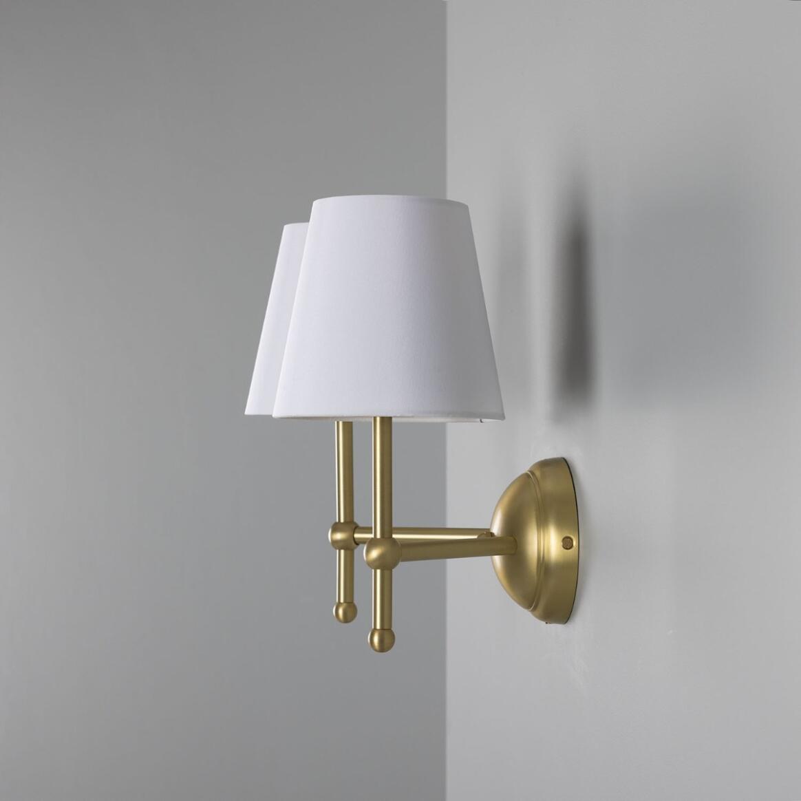 Mullan - Bursa Modern Brass Double Wall Light with Fabric Shades 34cm IP20 - Satin Brass Finish
