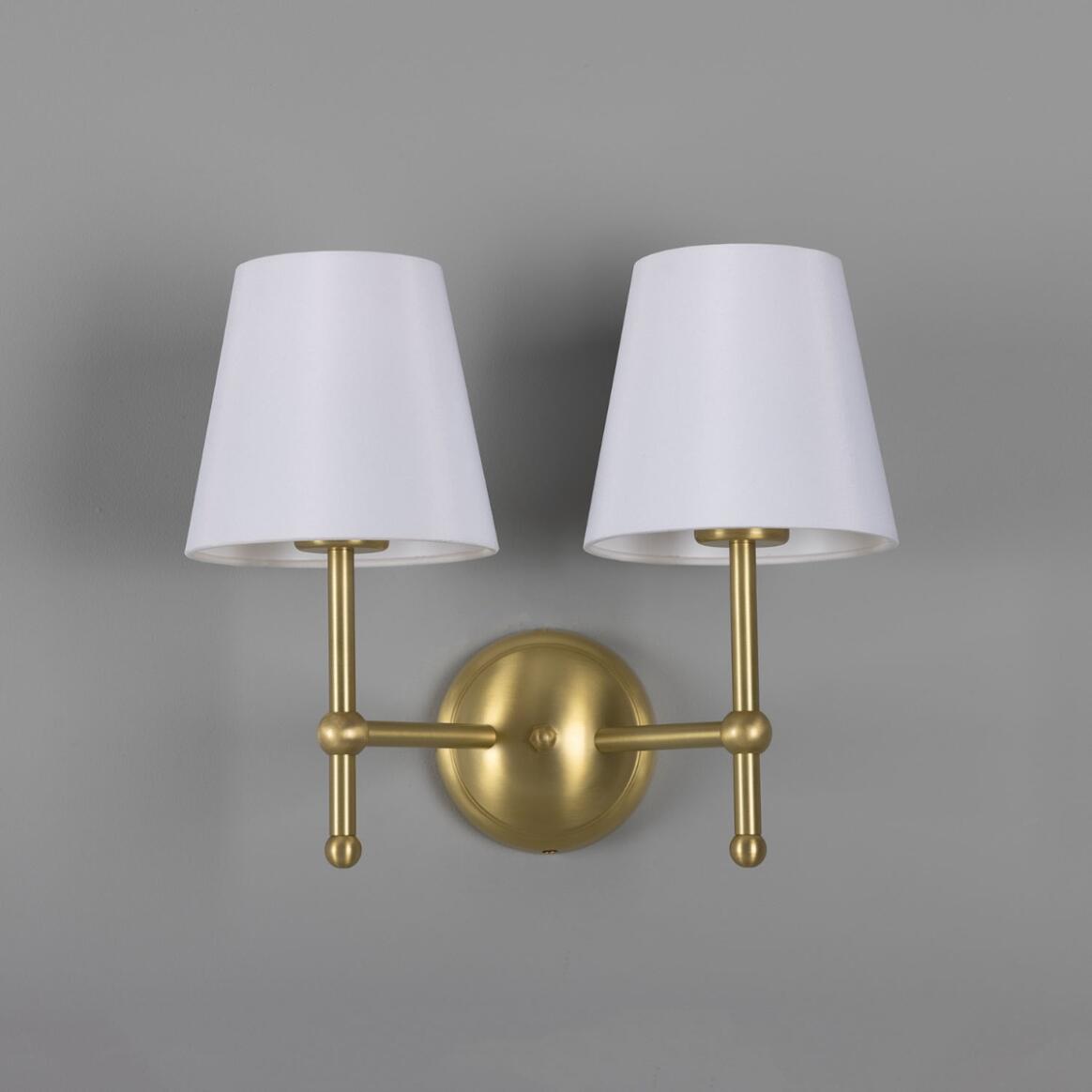 Mullan - Bursa Modern Brass Double Wall Light with Fabric Shades 34cm IP20 - Satin Brass Finish