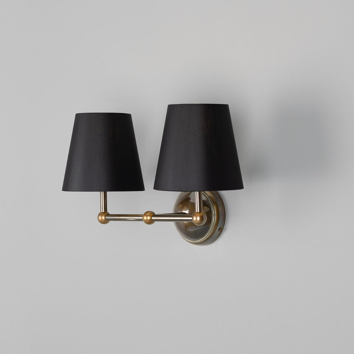 Mullan - Busan Modern Brass Double Wall Light with Fabric Shades 37cm IP20 - Antique Brass Finish