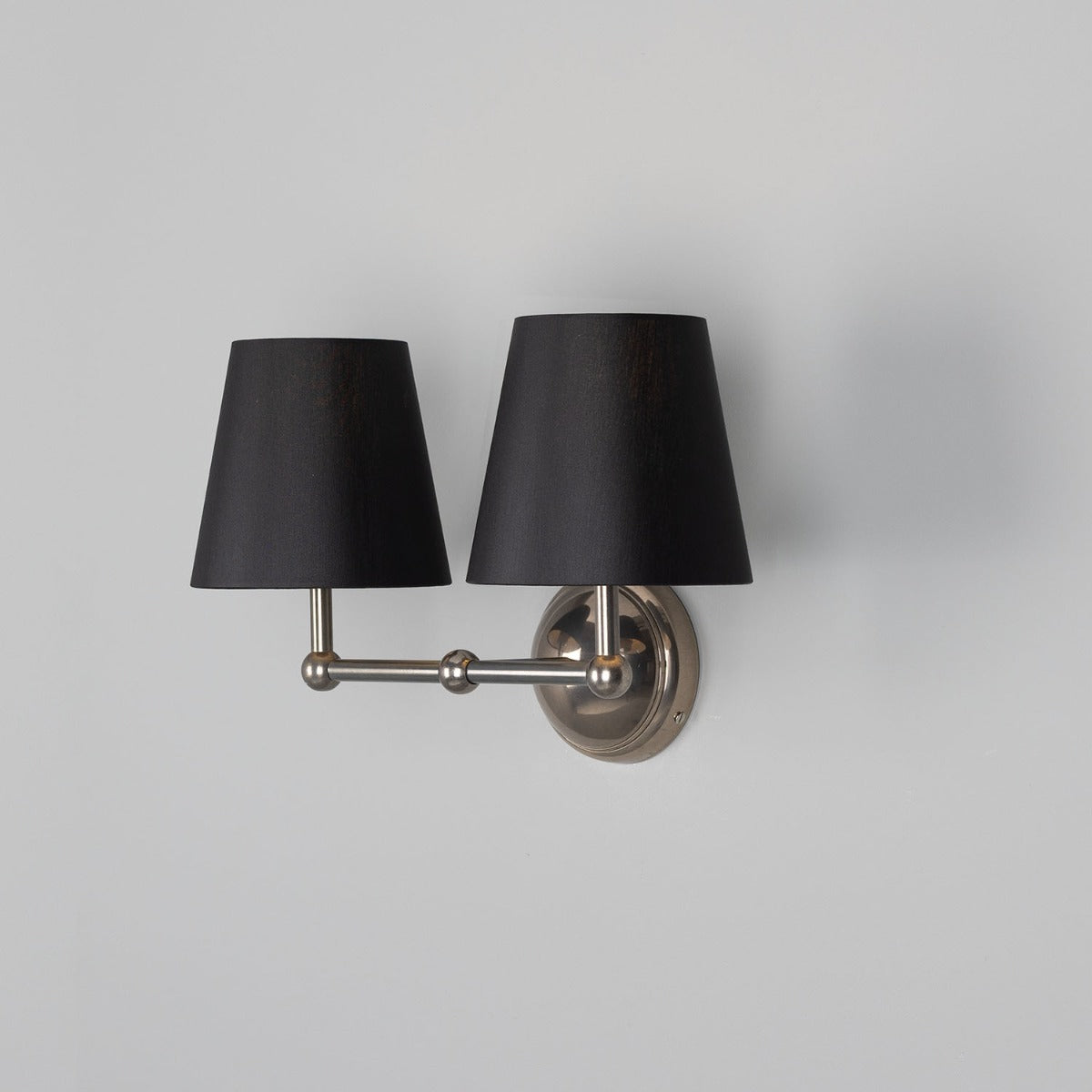 Mullan - Busan Modern Brass Double Wall Light with Fabric Shades 37cm IP20 - Antique Silver Finish