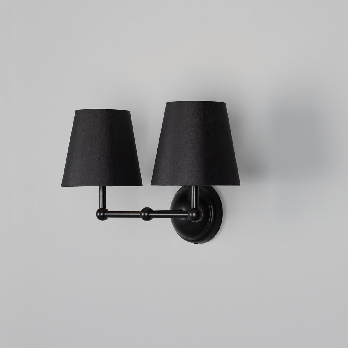 Mullan - Busan Modern Brass Double Wall Light with Fabric Shades 37cm IP20 - Powder Coated Matte Black Finish