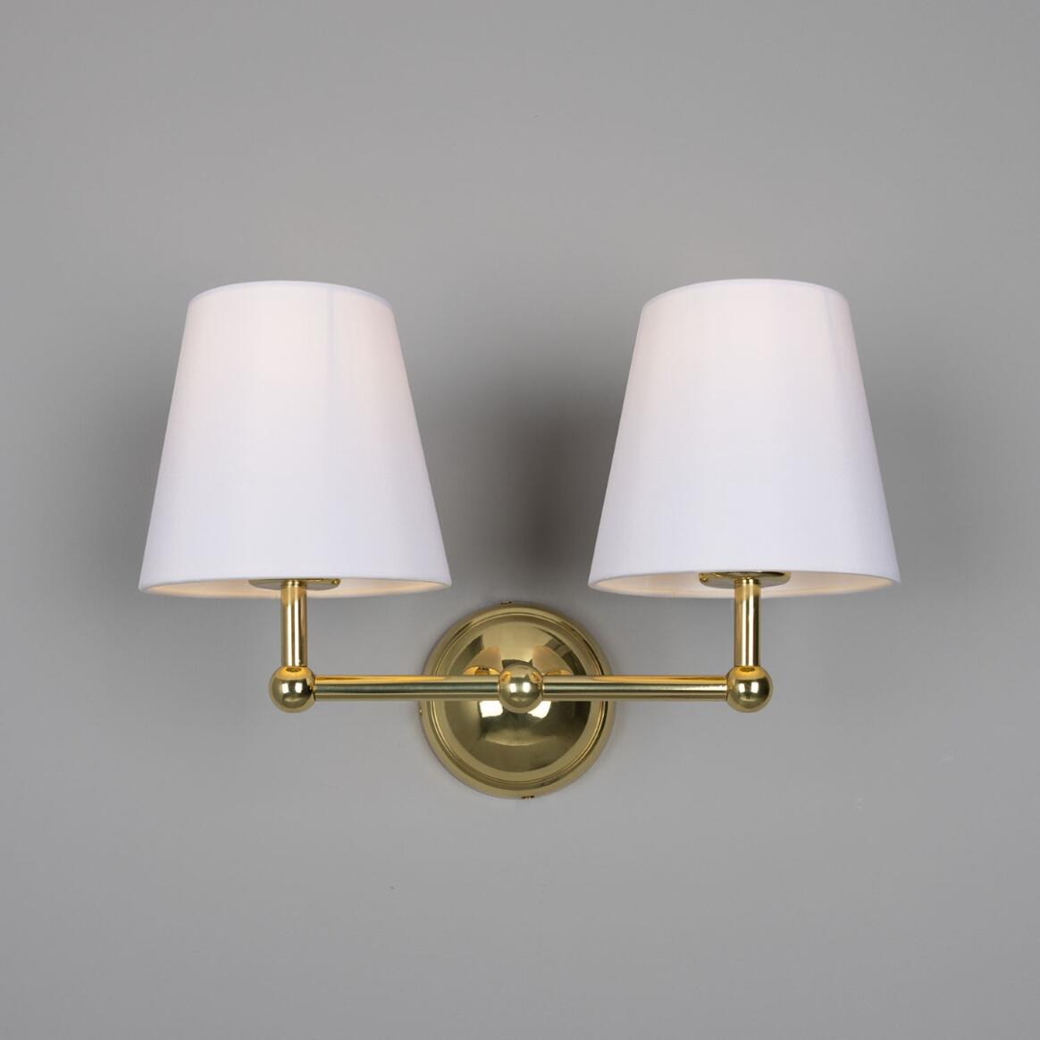 Mullan - Busan Modern Brass Double Wall Light with Fabric Shades 37cm IP20 - Polished Brass Finish