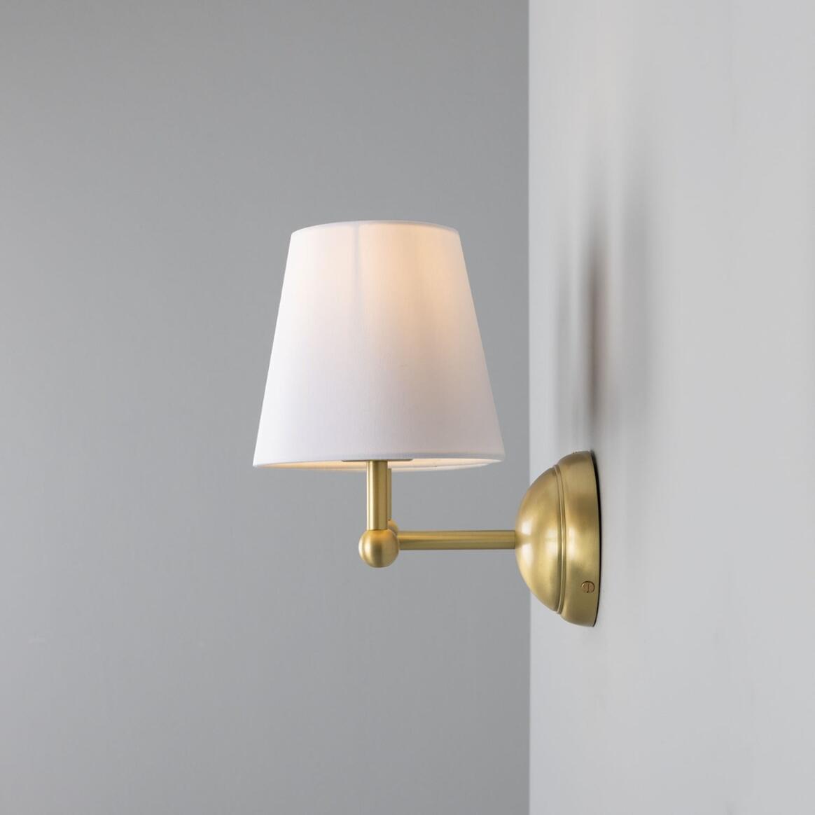 Mullan - Busan Modern Brass Double Wall Light with Fabric Shades 37cm IP20 - Satin Brass Finish