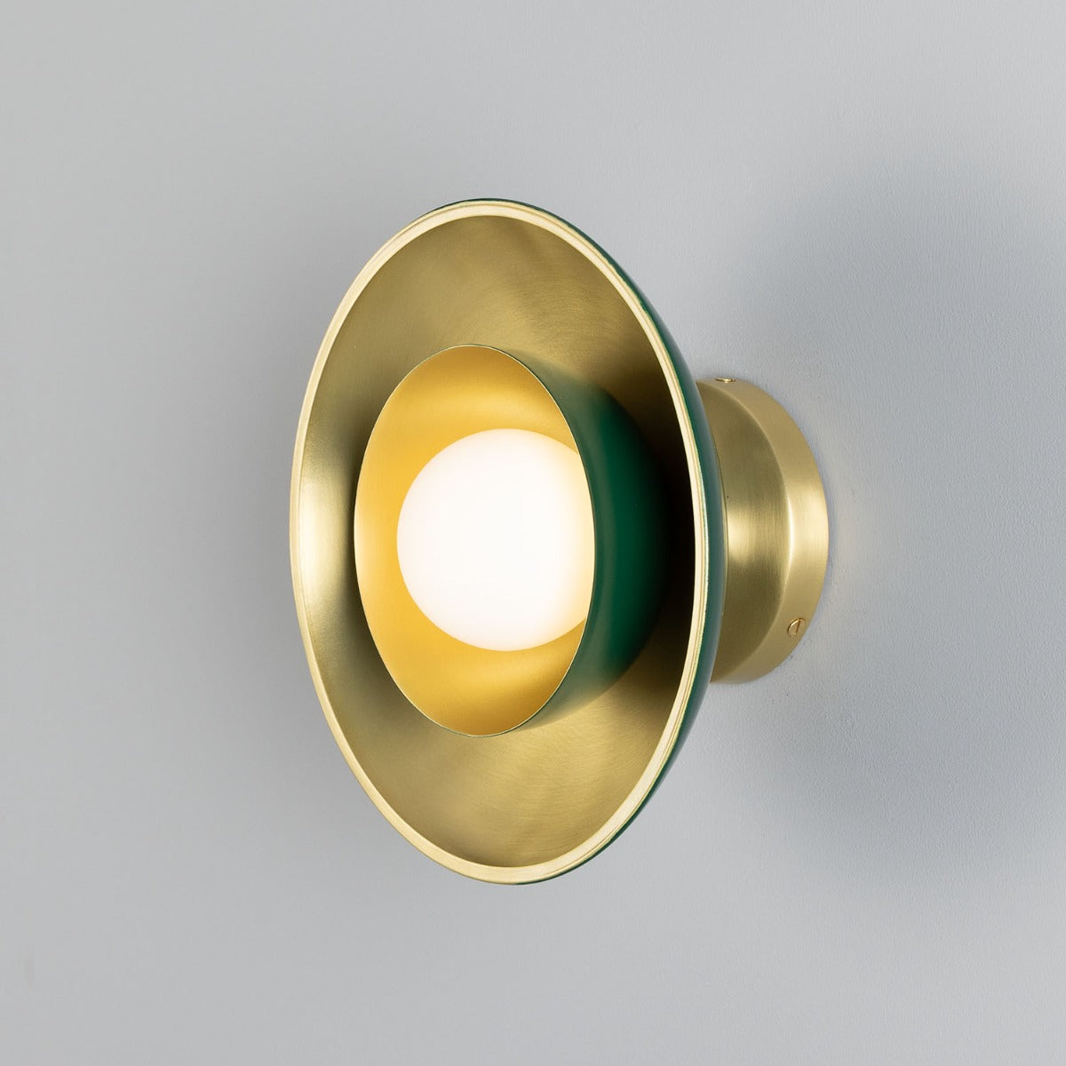 Mullan - Marrakesh Art Deco Wall Light 25cm IP20 - Satin Brass And Powder Coated Racing Green Finish