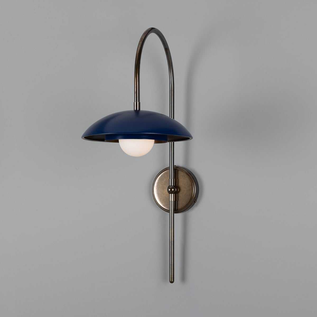 Mullan - Marrakesh Art Deco Arc Wall Light 60cm IP20 - Antique Brass And Powder Coated Sapphire Blue Finish
