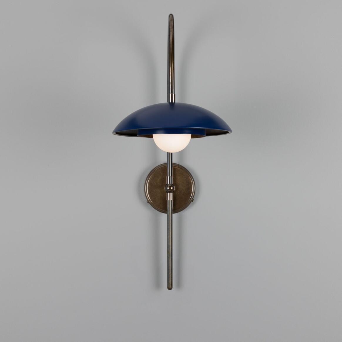 Mullan - Marrakesh Art Deco Arc Wall Light 60cm IP20 - Antique Brass And Powder Coated Sapphire Blue Finish