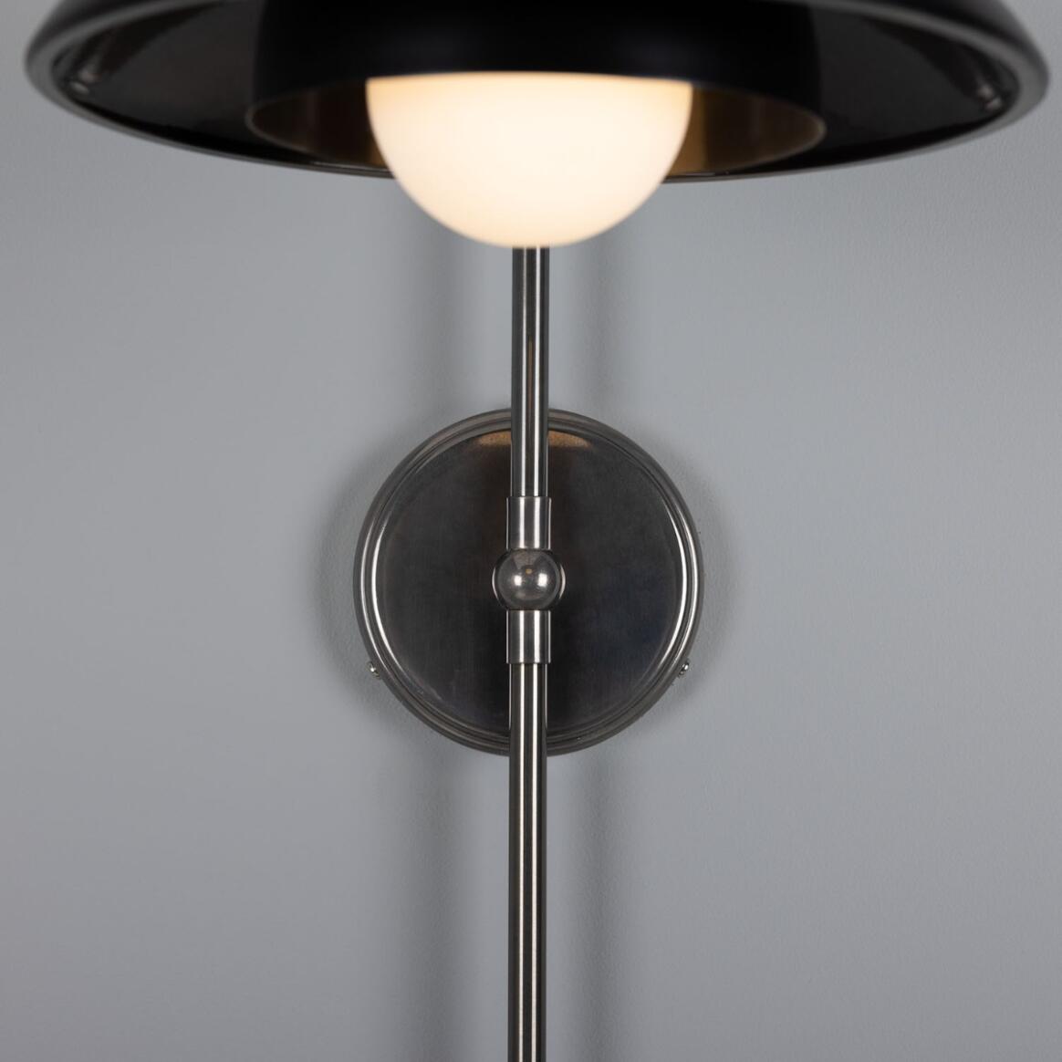Mullan - Marrakesh Art Deco Arc Wall Light 60cm IP20 - Antique Silver And Powder Coated Matte Black Finish