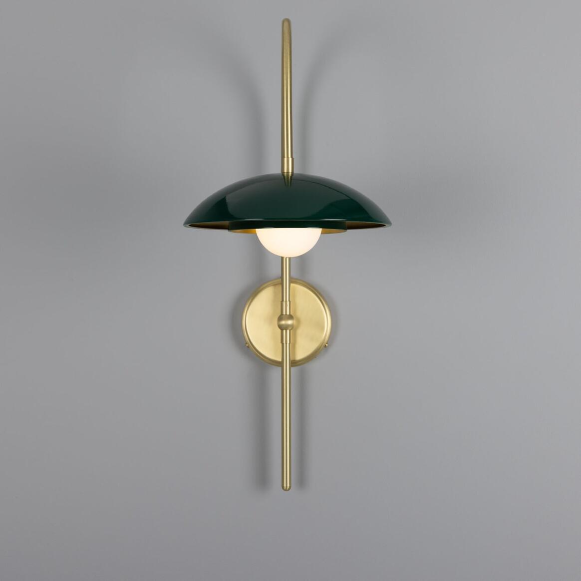 Mullan - Marrakesh Art Deco Arc Wall Light 60cm IP20 - Satin Brass And Powder Coated Racing Green Finish