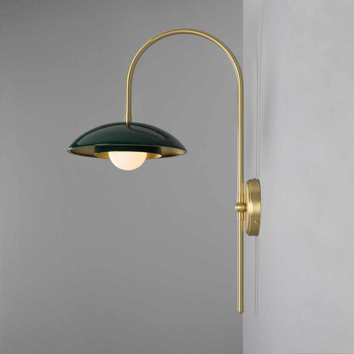 Mullan - Marrakesh Art Deco Arc Wall Light 60cm IP20 - Satin Brass And Powder Coated Racing Green Finish