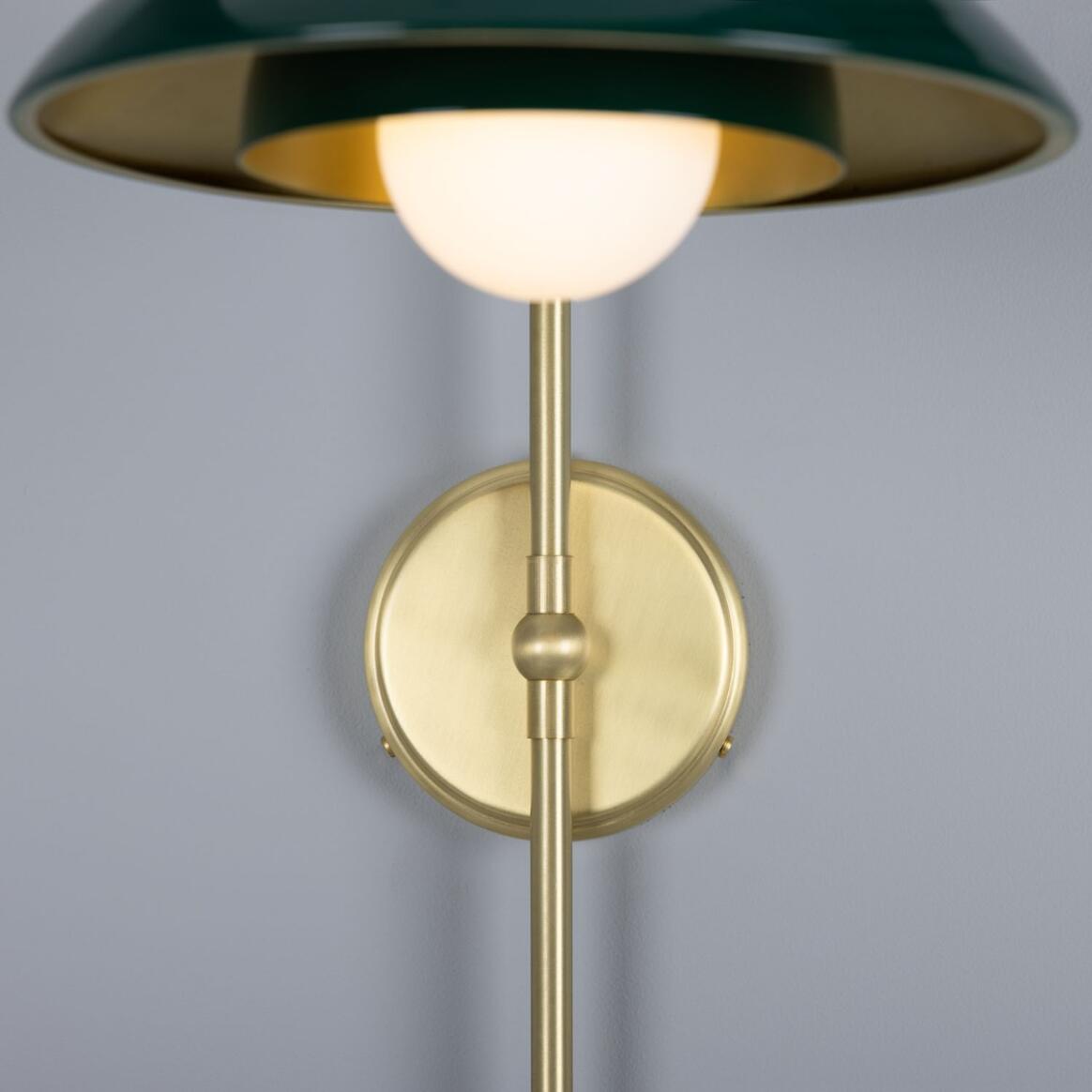 Mullan - Marrakesh Art Deco Arc Wall Light 60cm IP20 - Satin Brass And Powder Coated Racing Green Finish