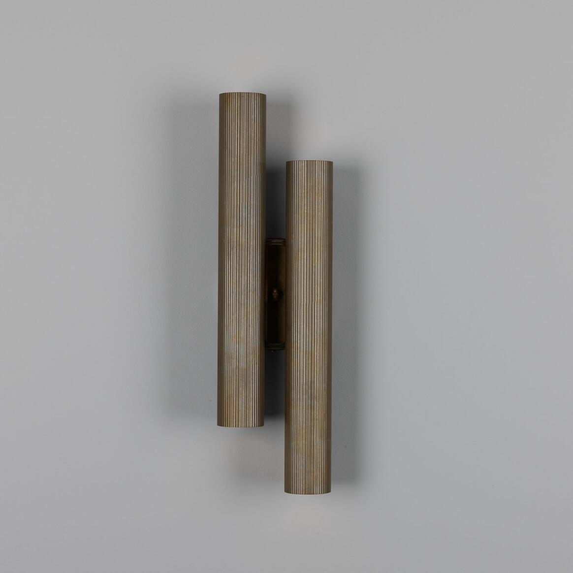 Mullan - Royce Modern Reeded Brass Double Wall Light 42cm IP20 - Antique Brass Finish
