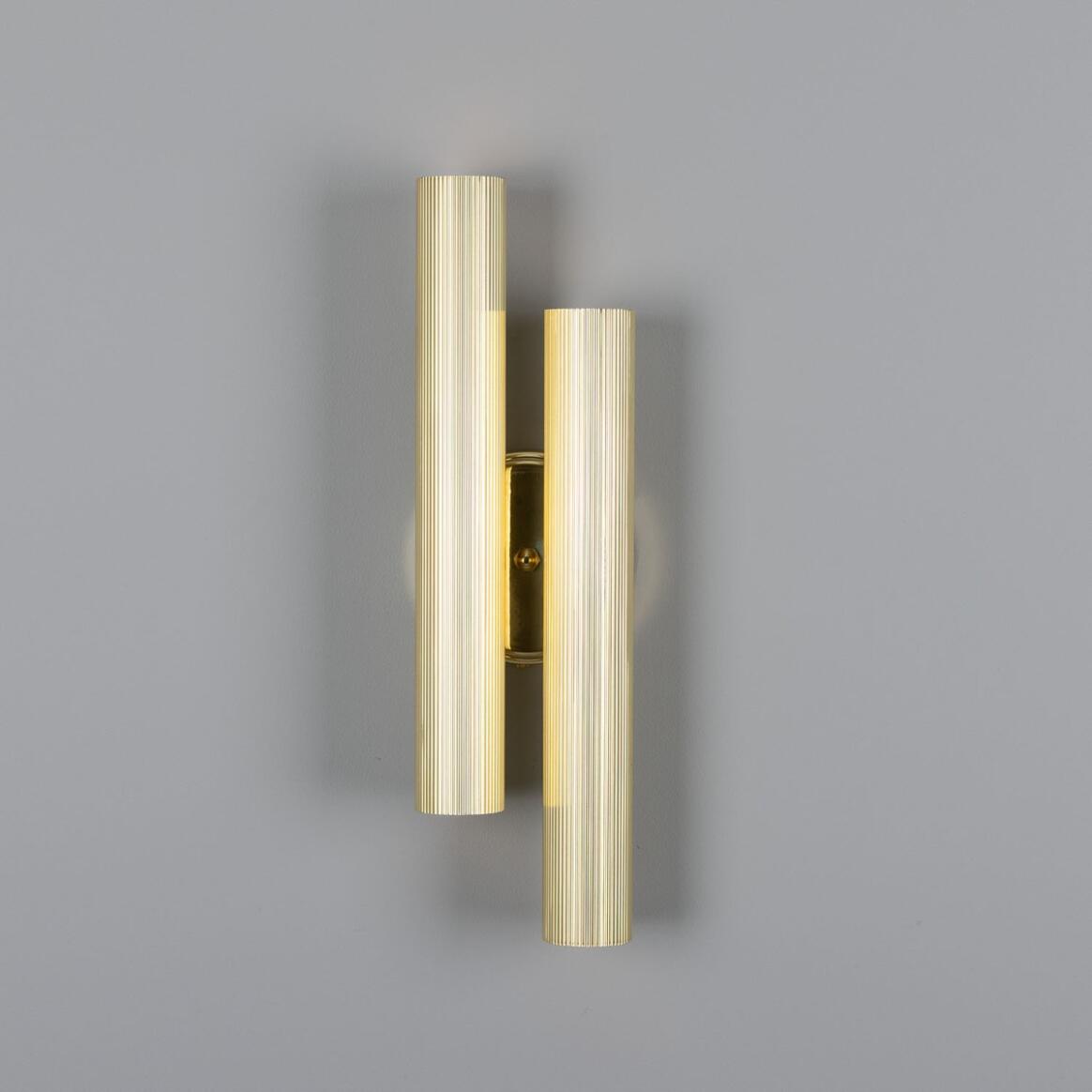 Mullan - Royce Modern Reeded Brass Double Wall Light 42cm IP20 - Polished Brass Finish