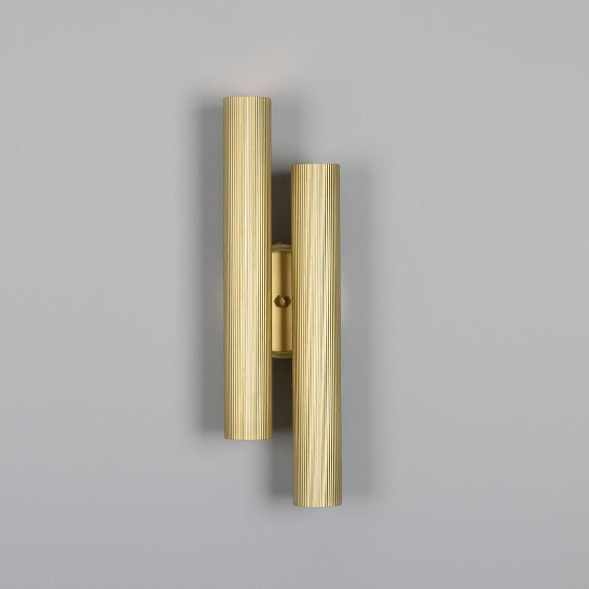 Mullan - Royce Modern Reeded Brass Double Wall Light 42cm IP20 - Satin Brass Finish
