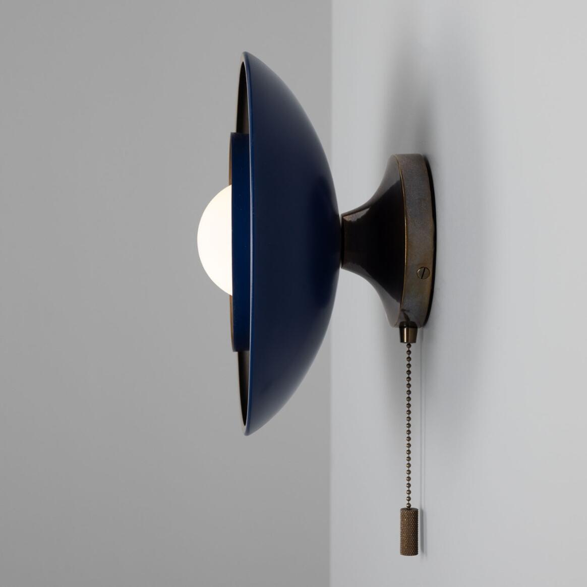 Mullan - Marrakesh Art Deco Wall Light with Pull Chain 25cm IP20 - Antique Brass And Powder Coated Sapphire Blue Finish