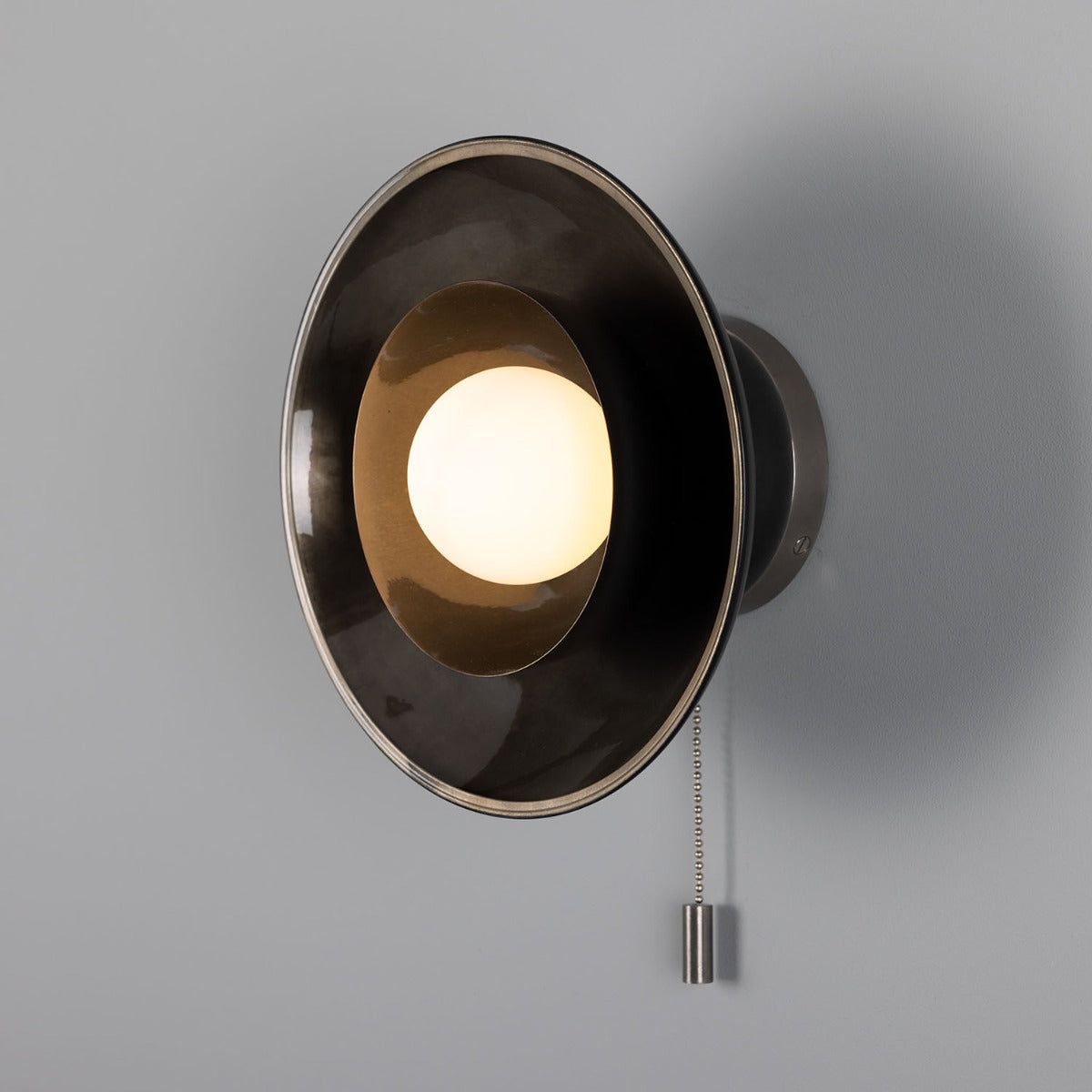 Mullan - Marrakesh Art Deco Wall Light with Pull Chain 25cm IP20 - Antique Silver And Powder Coated Matte Black Finish