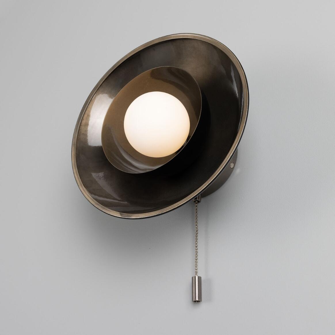 Mullan - Marrakesh Art Deco Wall Light with Pull Chain 25cm IP20 - Antique Silver And Powder Coated Matte Black Finish
