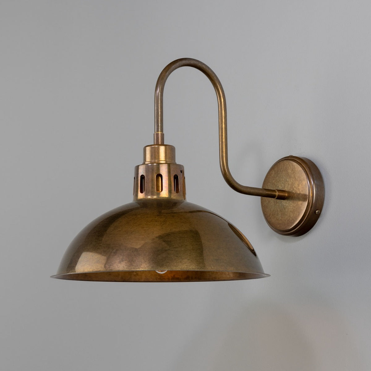 Mullan - Paris Industrial Brass Swan Neck Wall Light 30cm IP20 - Antique Brass Finish