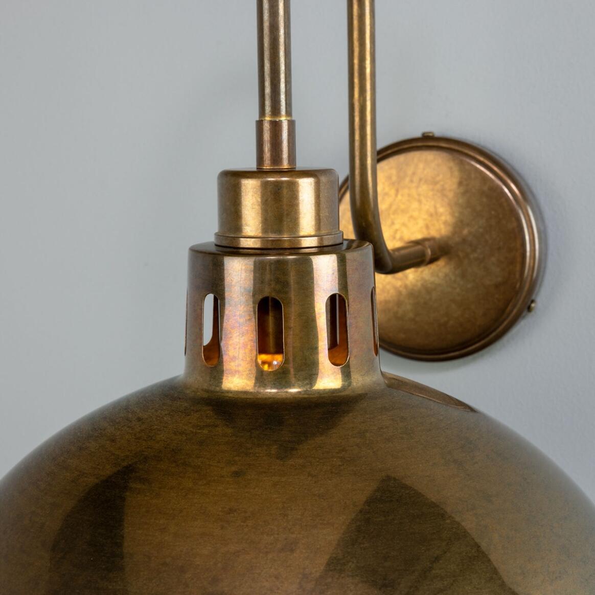 Mullan - Paris Industrial Brass Swan Neck Wall Light 30cm IP20 - Antique Brass Finish