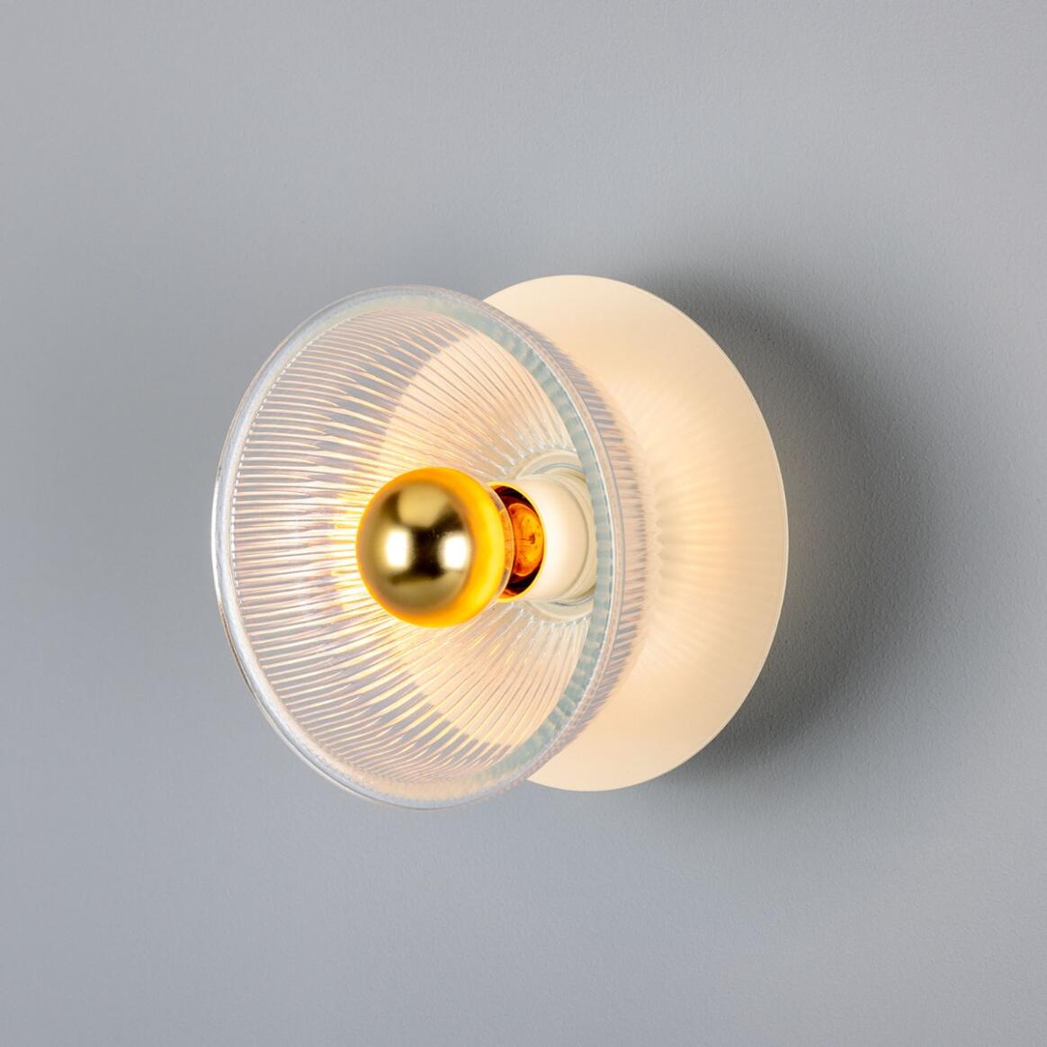 Mullan - Eclipse Coloured Brass and Prismatic Glass Dish Wall Light 20cm IP20 - Vanilla Cream Finish