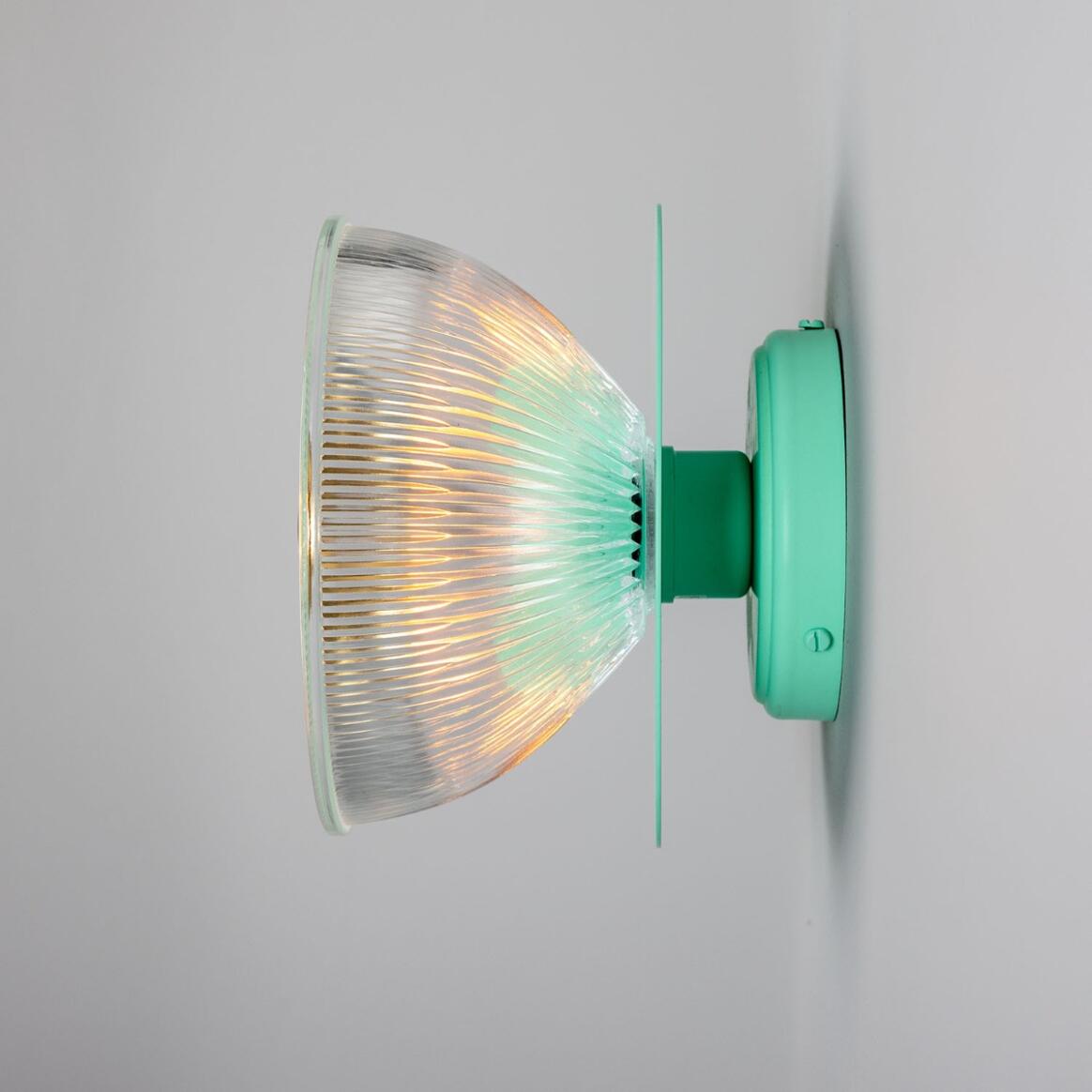Mullan - Eclipse Coloured Brass and Prismatic Glass Dish Wall Light 20cm IP20 - Mint Turquoise Finish